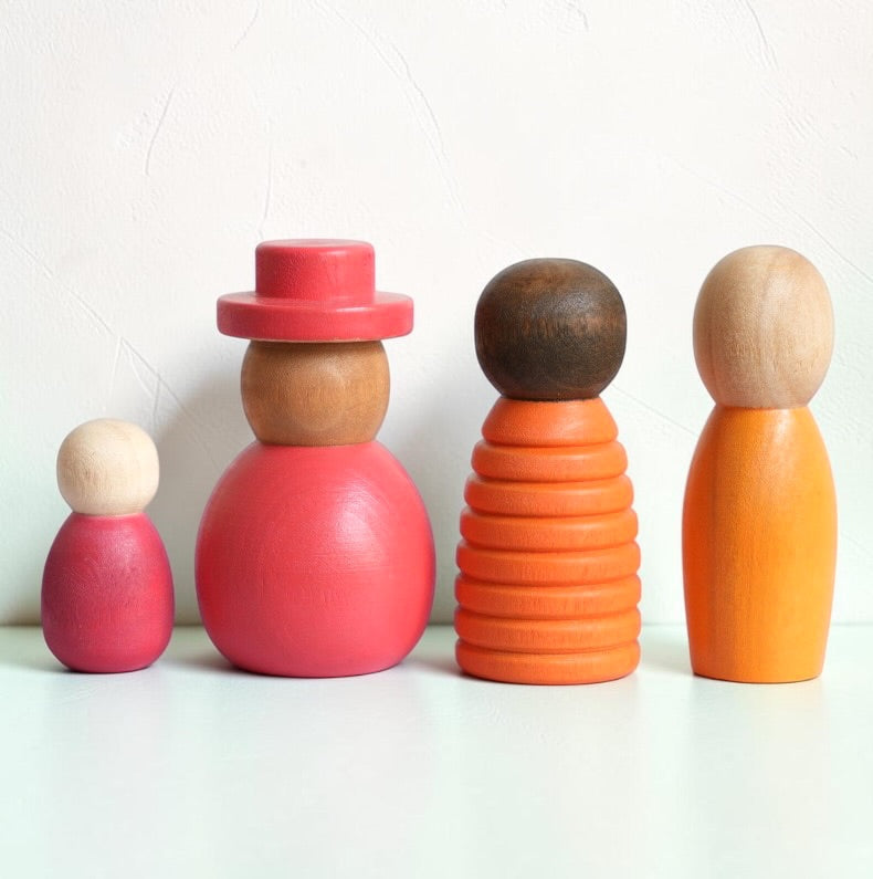 12 Pcs Stained Wooden Together Peg Dolls Set