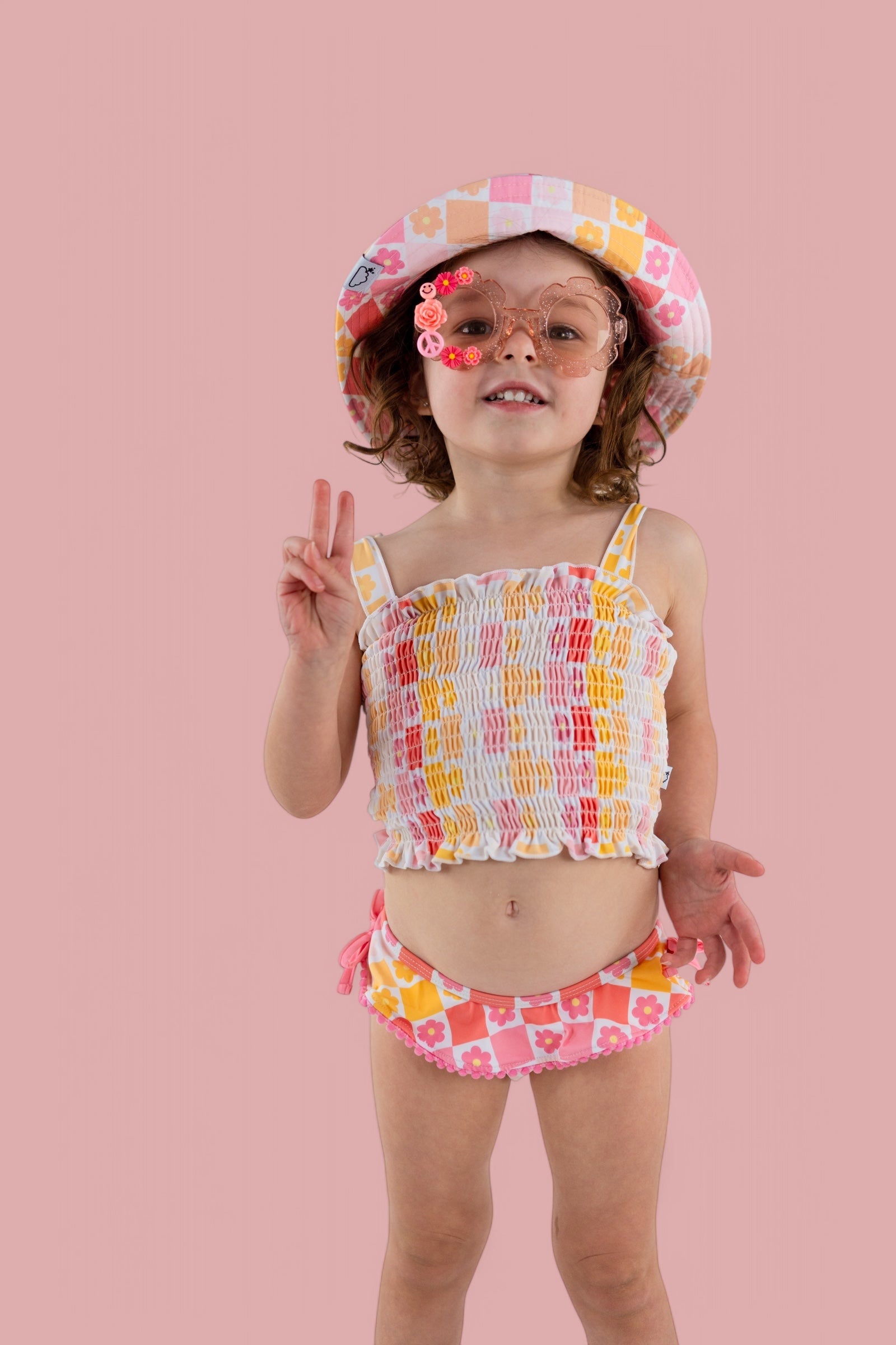 Summer Sunset Checkers Dream Smocked Tankini Two Piece Swim Suit