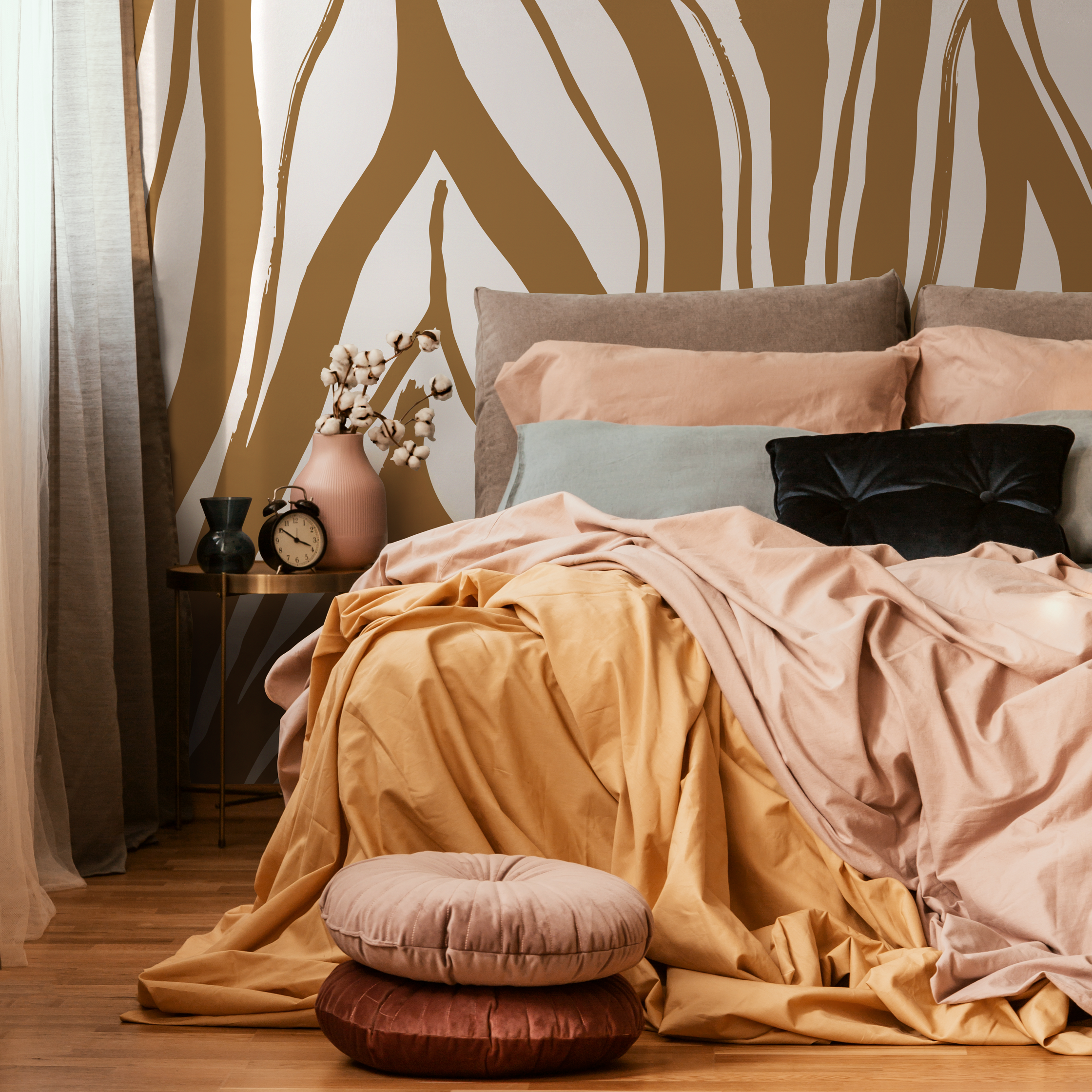 Abstract Wallpaper With Bold Brushstroke Stripes In Brown And White - C115