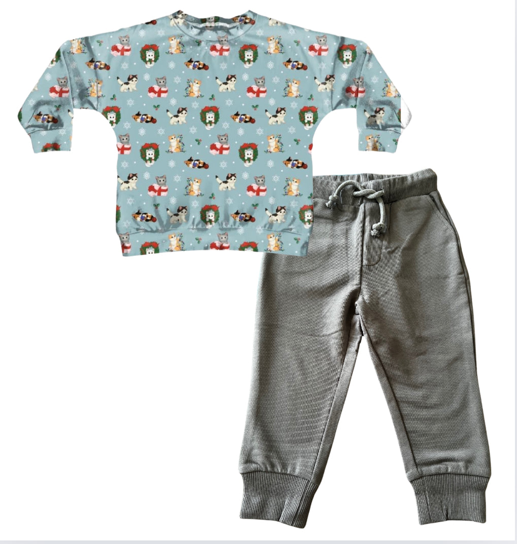 Whisker Wonderland Christmas Kittens Bamboo French Terry Crewneck Sweatshirt