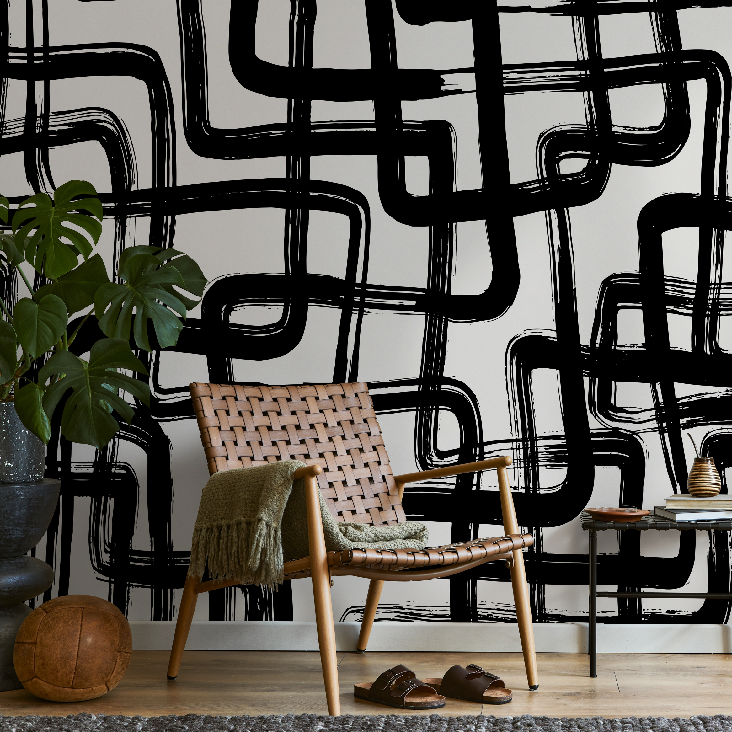 Abstract Wallpaper With Bold Brushstrokes In Black And White - C119