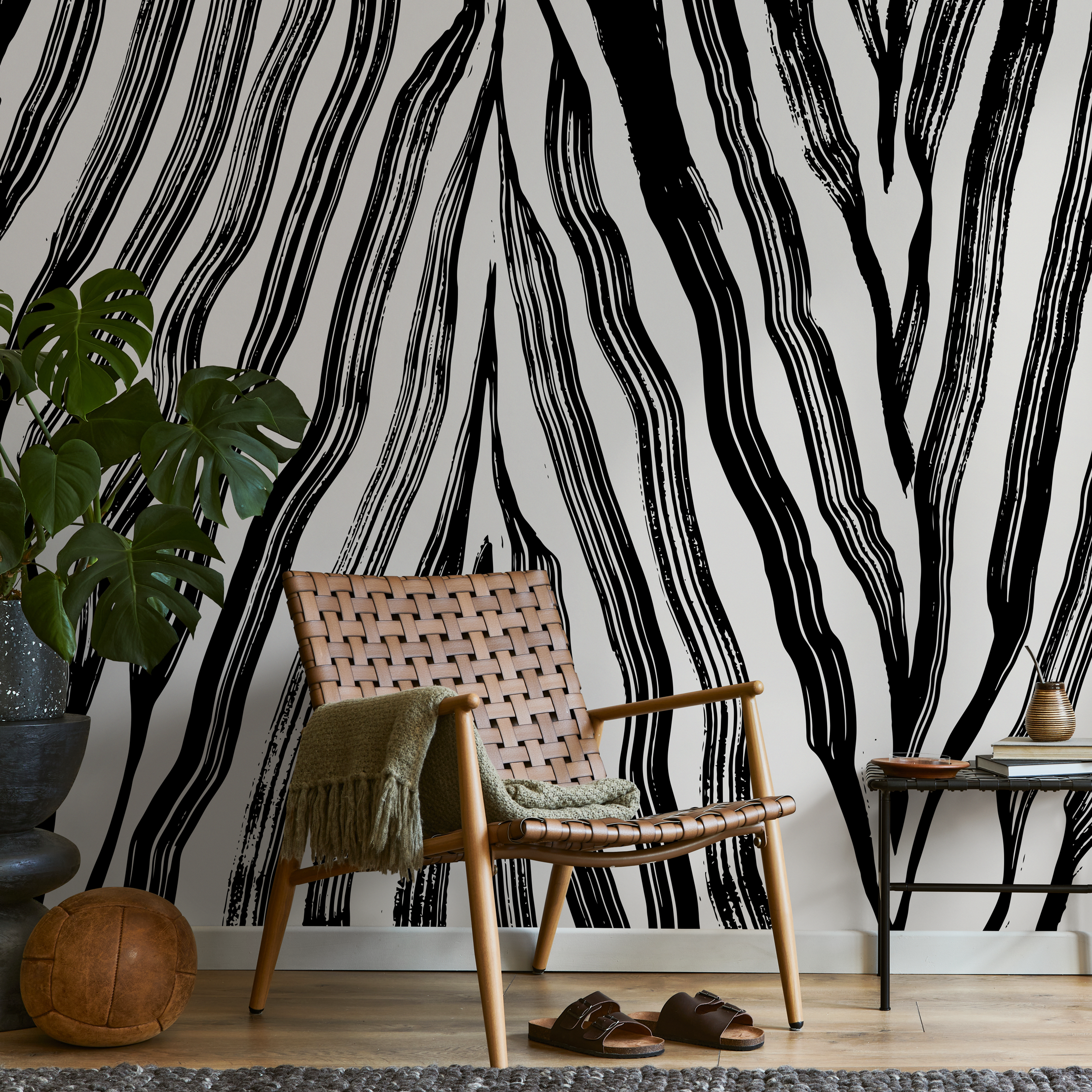 Animal Print Wallpaper With A Bold Zebra Stripe Motif In Black And White - C131