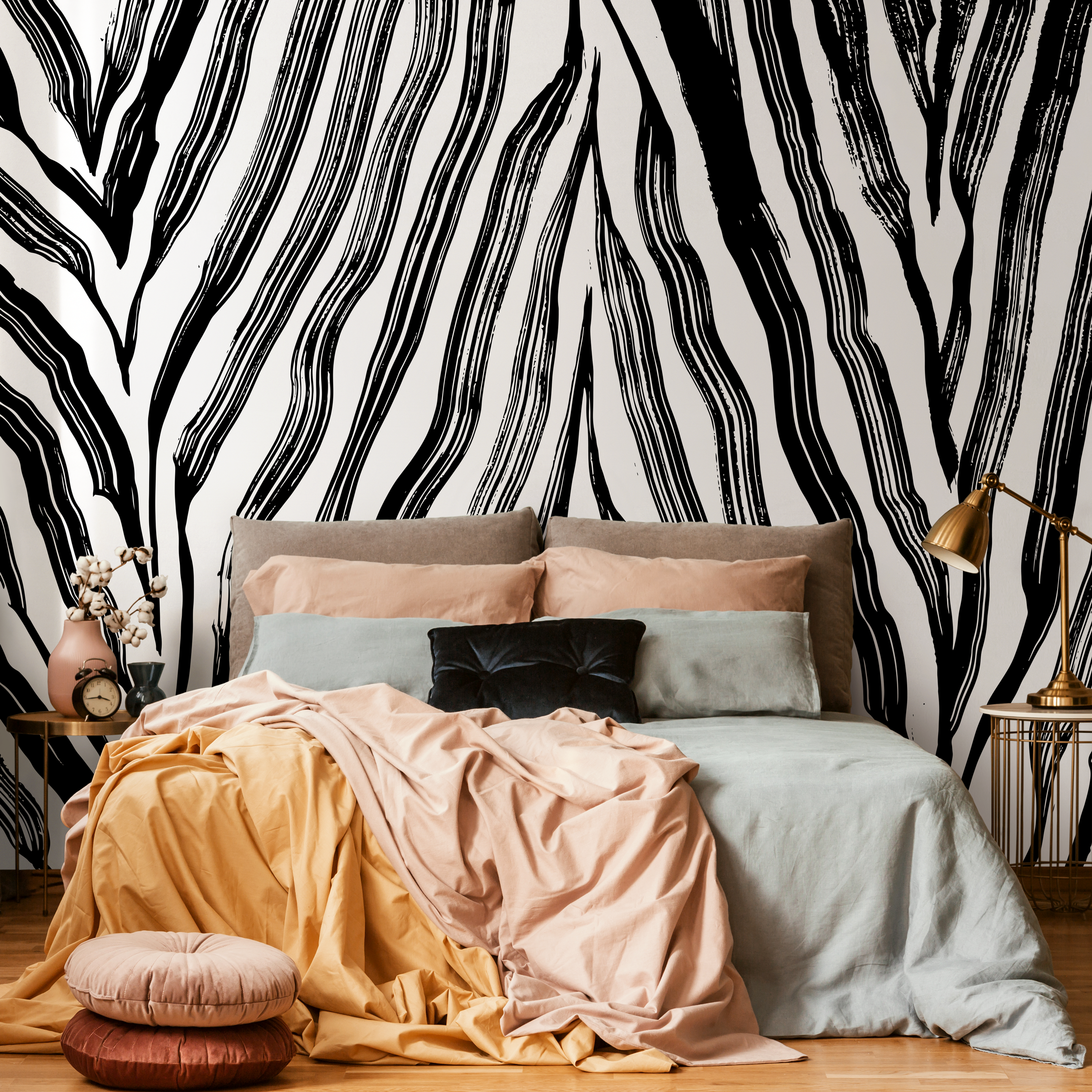 Animal Print Wallpaper With A Bold Zebra Stripe Motif In Black And White - C131