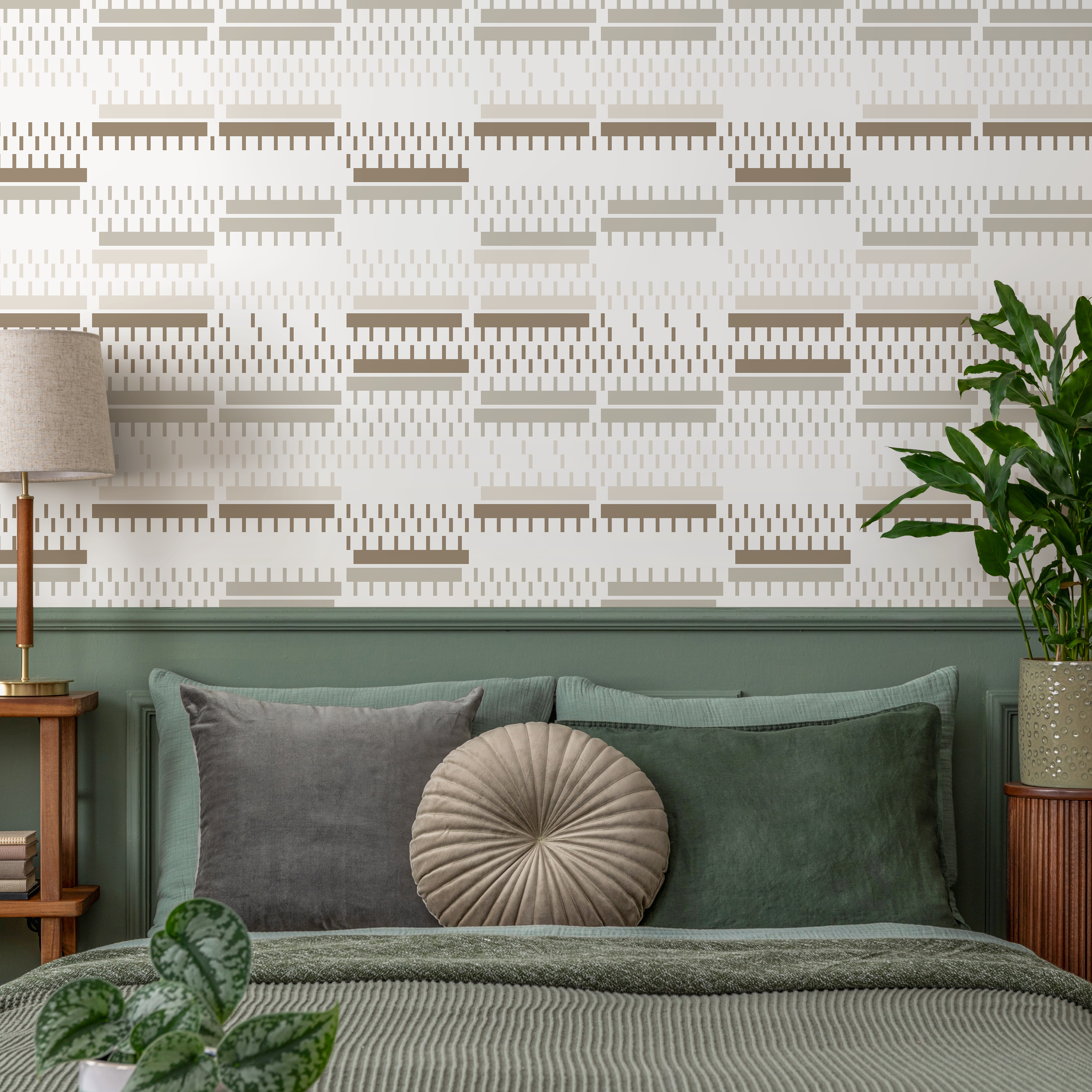 Geometric Wallpaper With Modern Striped Accents In Brown And Beige - C168
