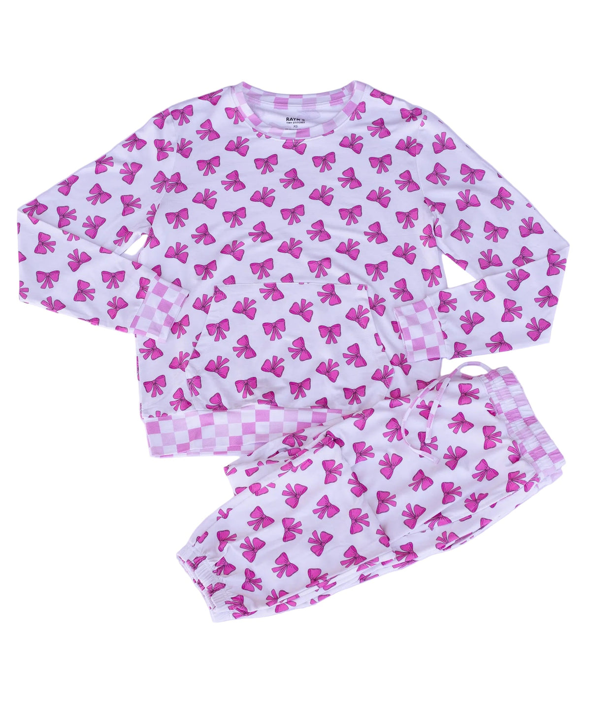 Women’s Bamboo Lounge Set – Pink Bow Print Pajamas | Soft & Breathable Matching Set