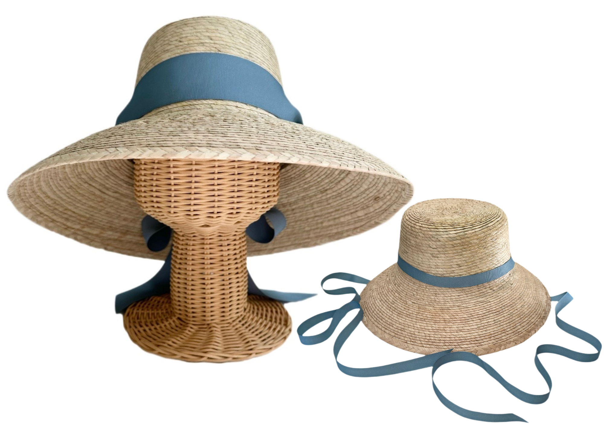 Mommy & Me Sun Hat Set - Wildflower & Palmetto - French Blue Grosgrain Ribbon