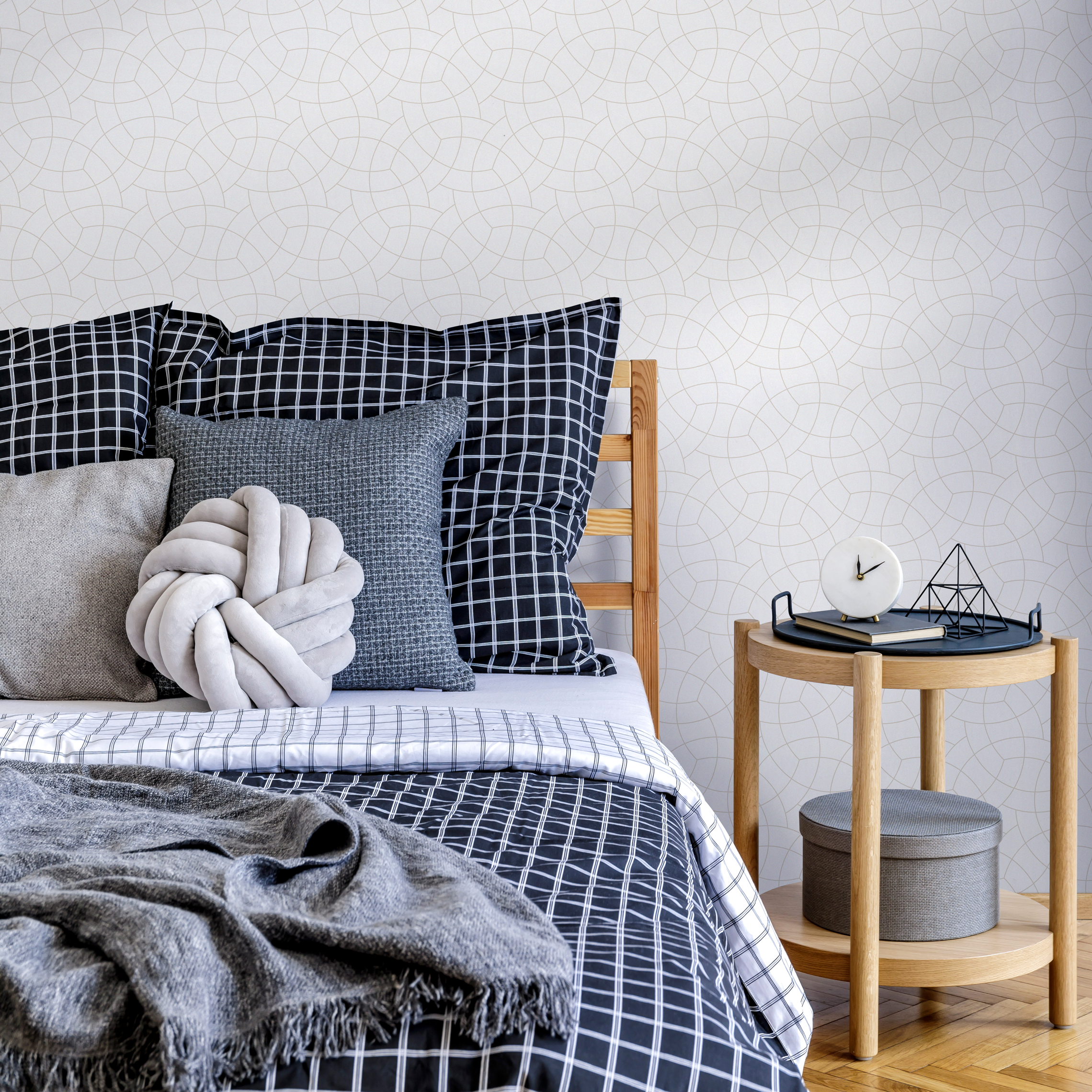 Geometric Wallpaper With An Interlocking Arc Pattern In Tan - C213