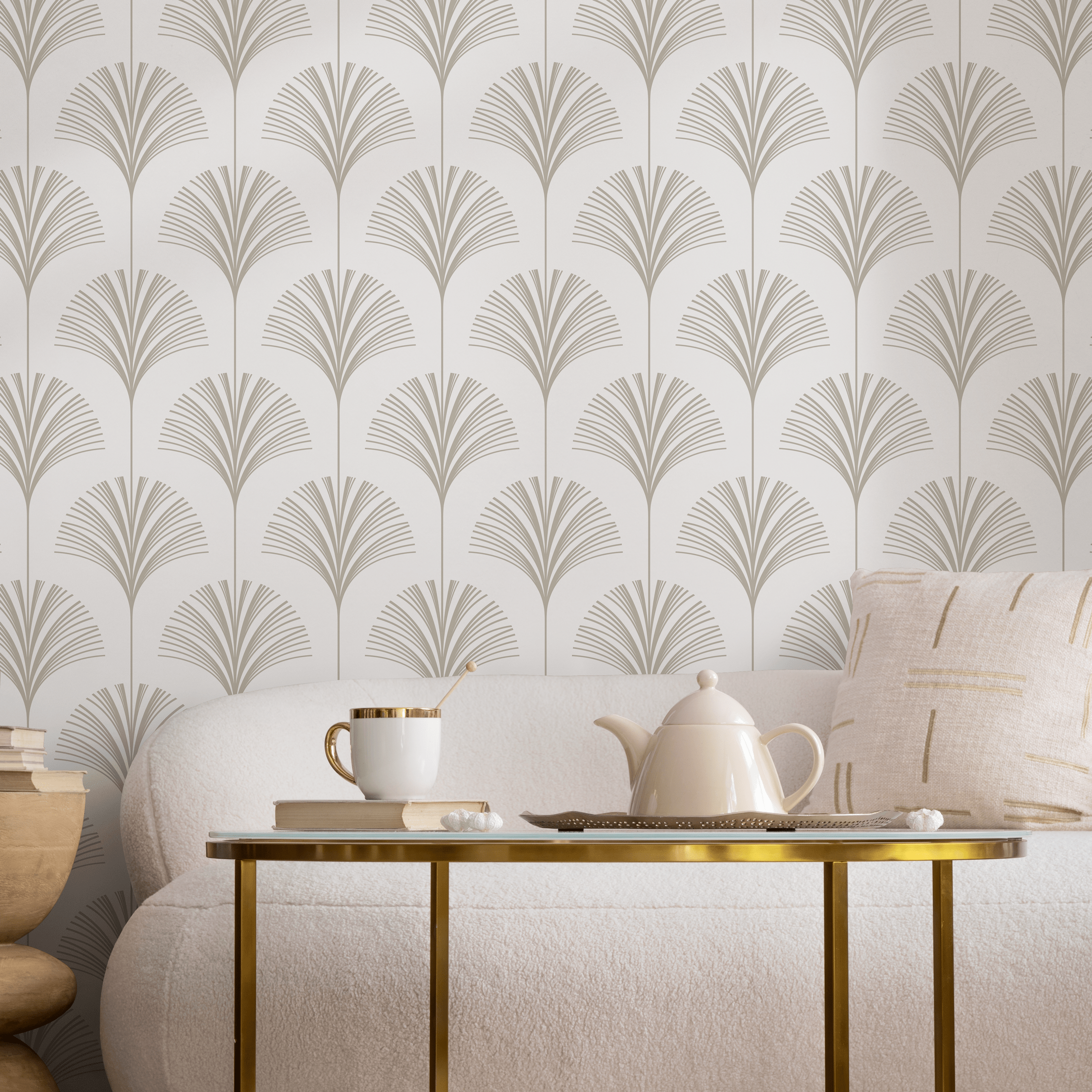 Art Deco Wallpaper With An Elegant Fan Motif In Gray - C218
