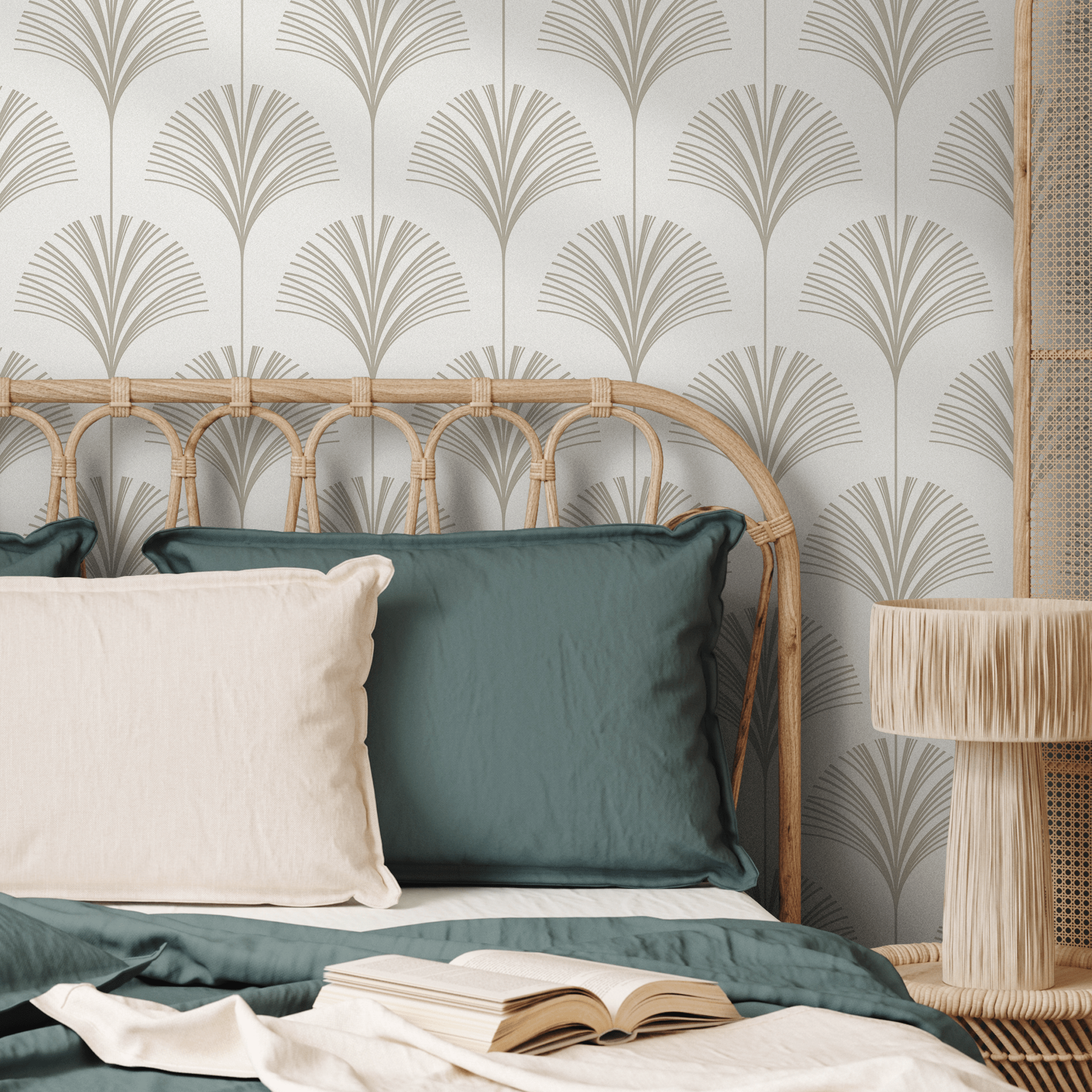 Art Deco Wallpaper With An Elegant Fan Motif In Gray - C218