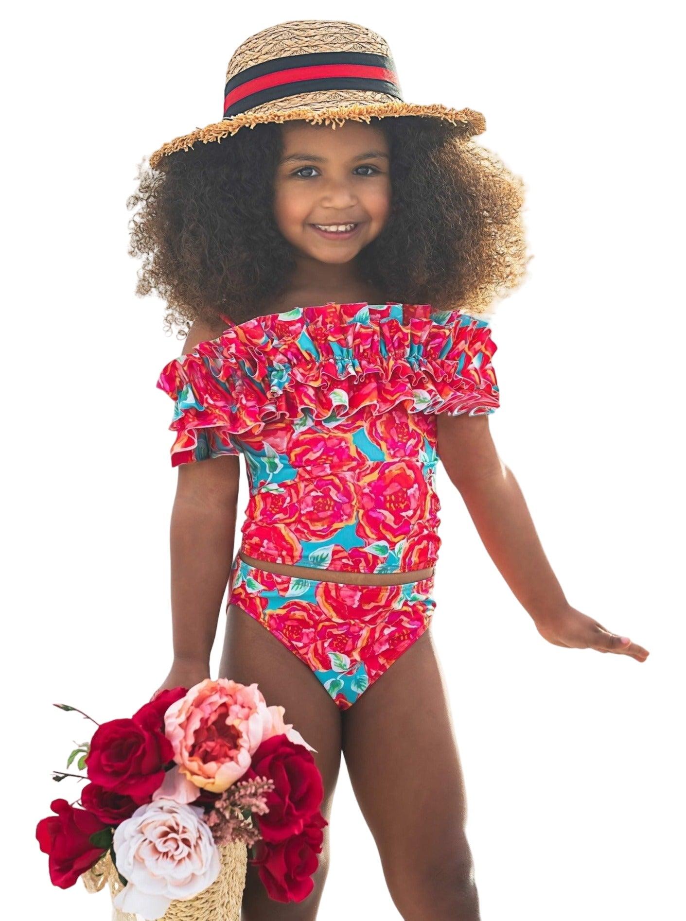 Tropical Garden Ruffle Tankini Two Piece Swimsuit