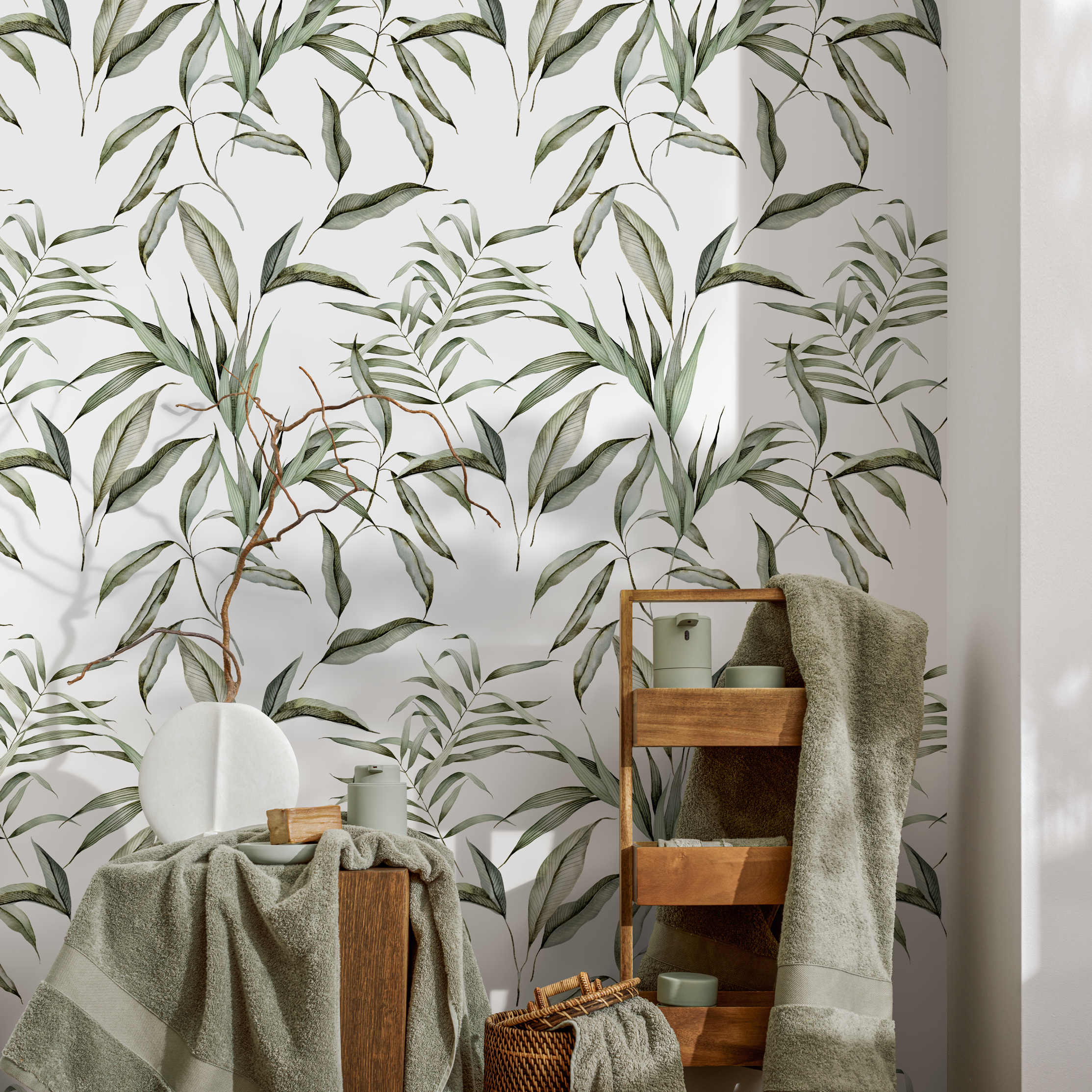 Botanical Wallpaper With Lush Greenery In Green - C271