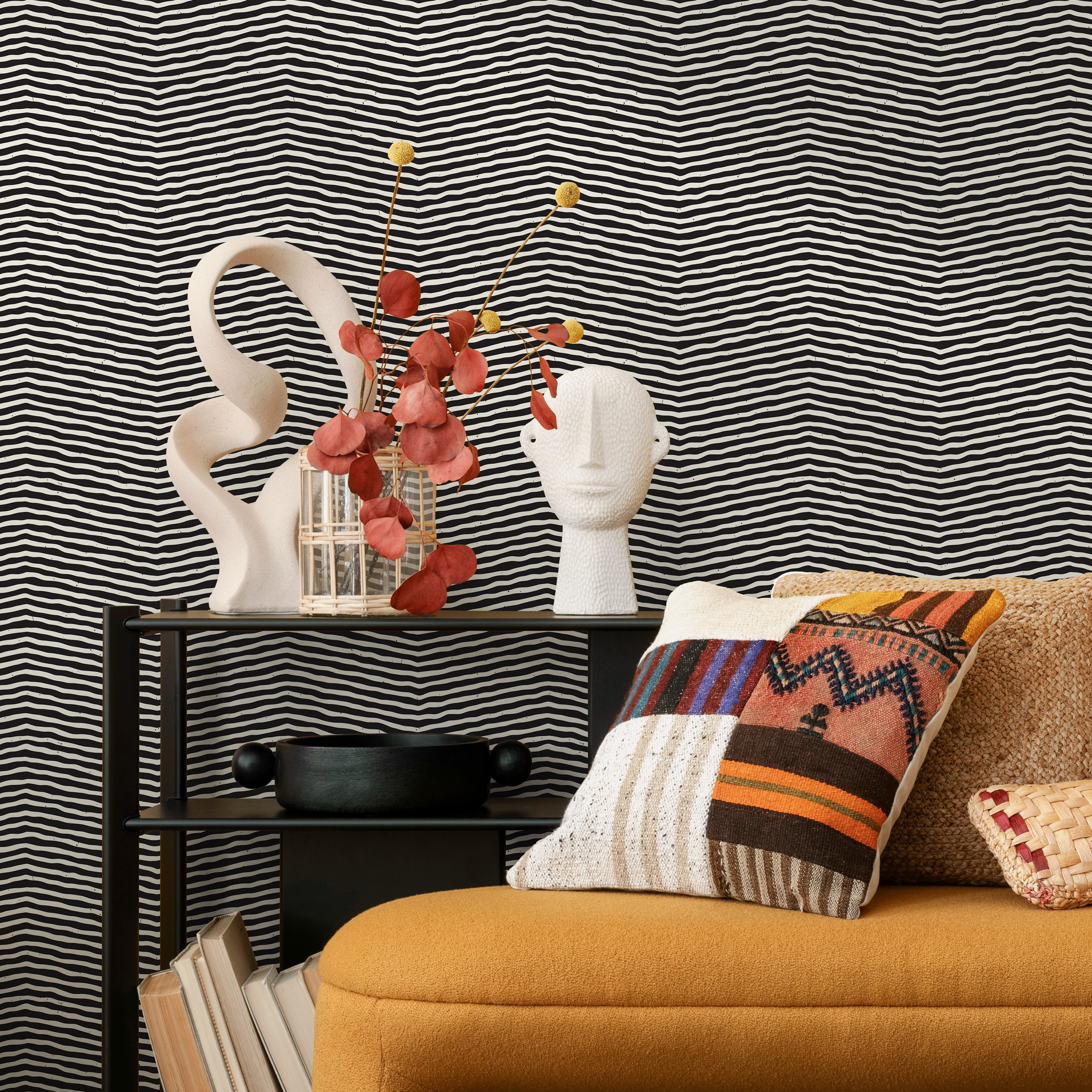 Abstract Wallpaper With A Hand-drawn Chevron Motif In Black And White - C317