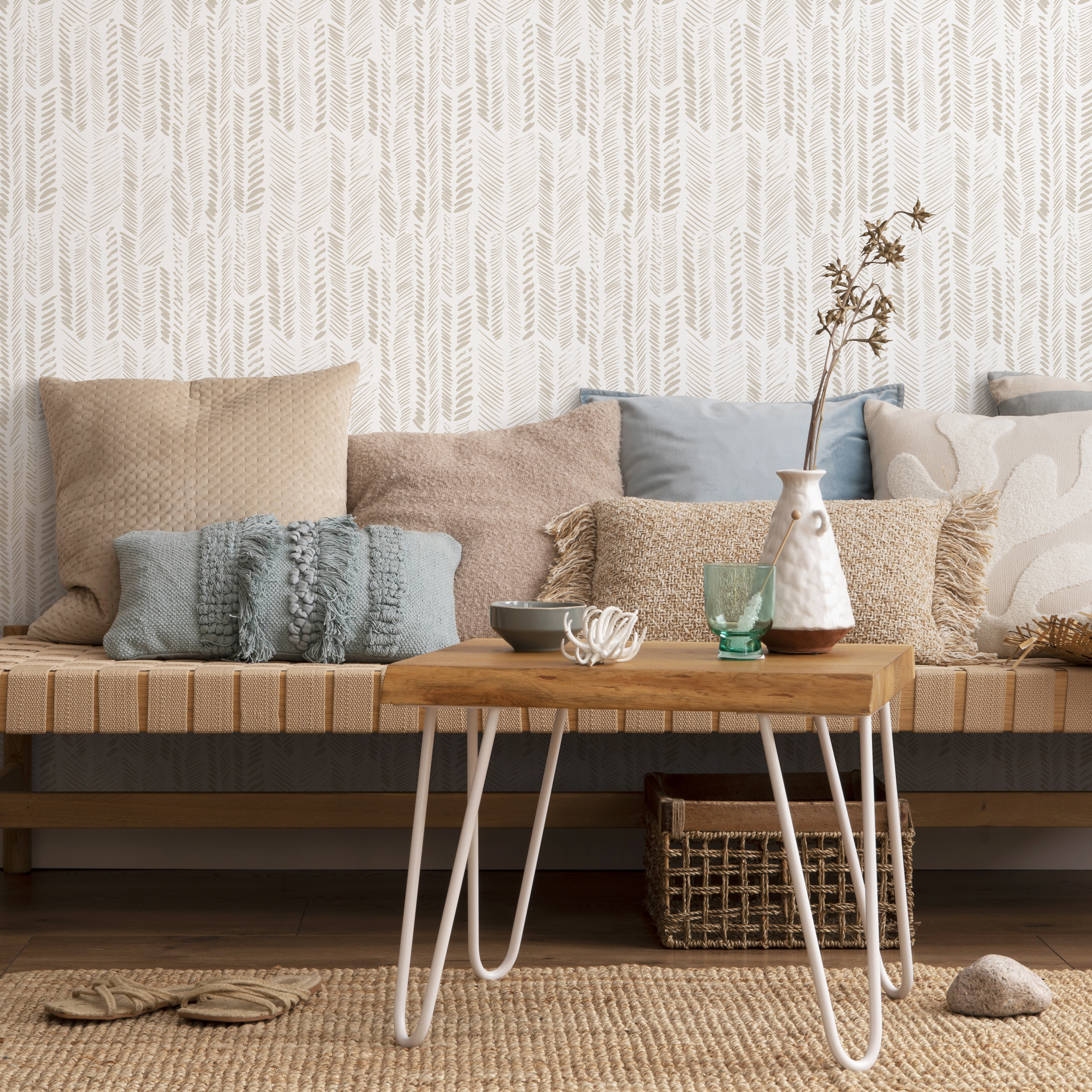 Abstract Wallpaper With A Hand-drawn Arrow Pattern In Beige - C357