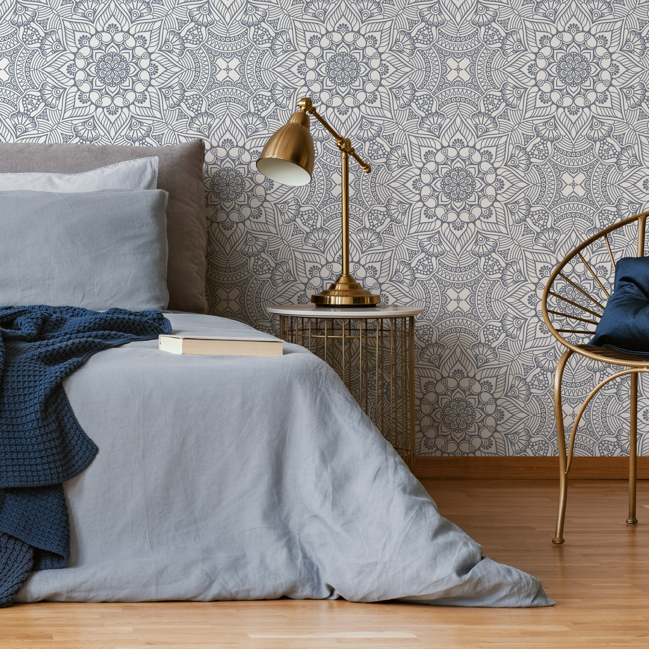 Mandala Wallpaper With An Intricate Arabian Mosaic In Blue - C369