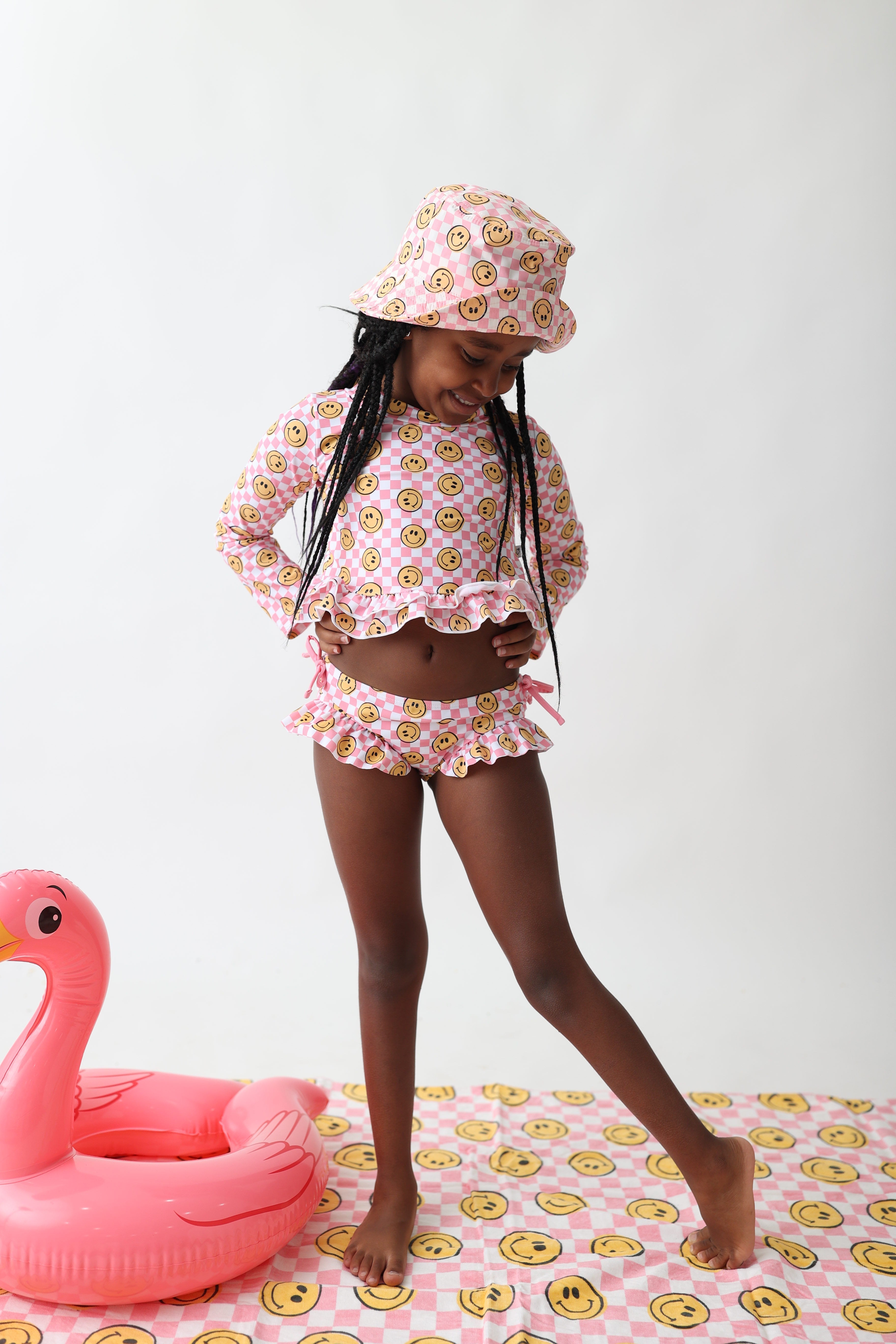 Blushin' Checkers Dream Rash Guard Ruffle Two-piece Swim Suit