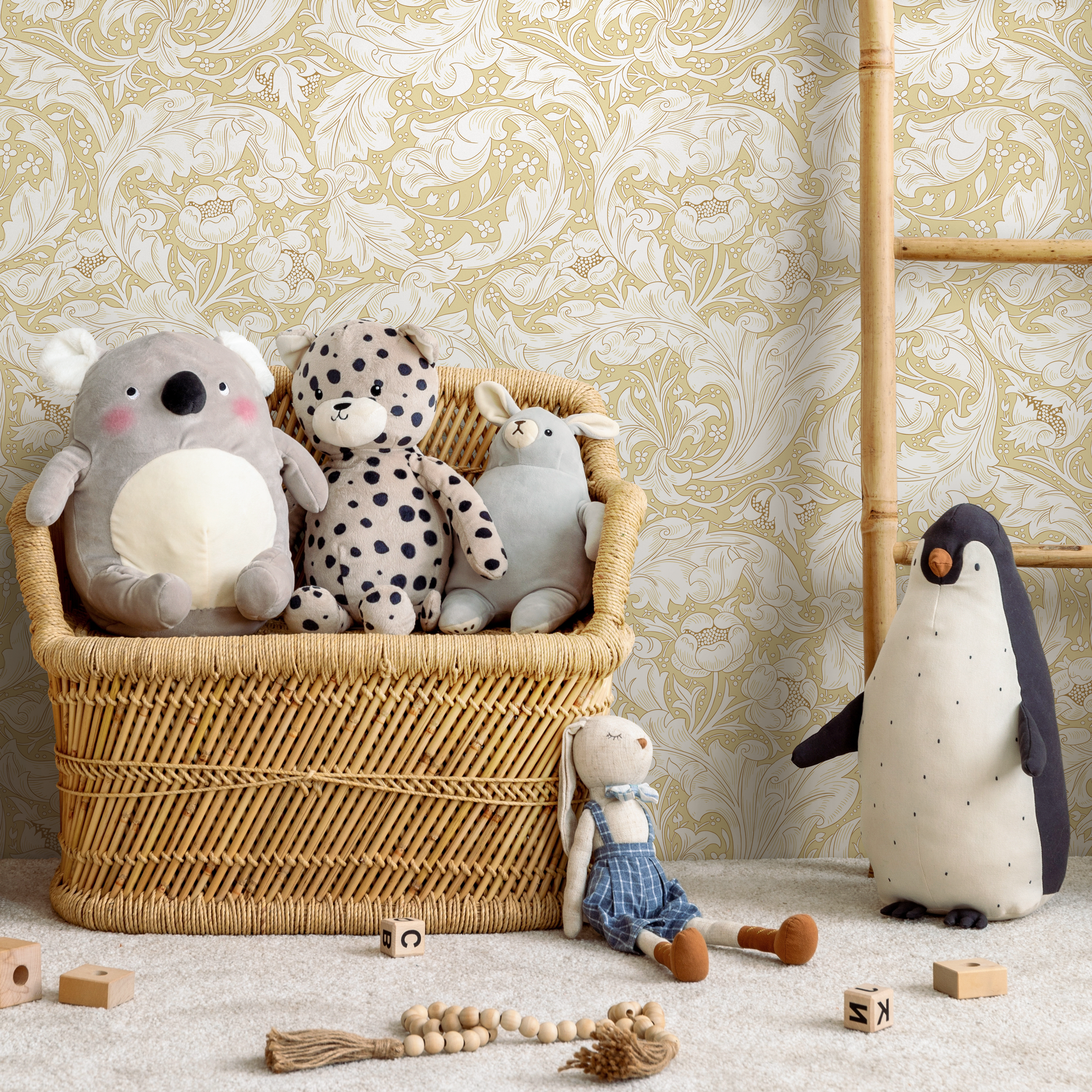 Art Nouveau Wallpaper With Intricate Floral Motifs In Yellow And Cream - C428