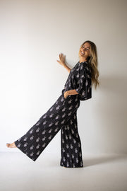 Women's Bamboo Crop Tee Lounge Set | Midnight Skelly