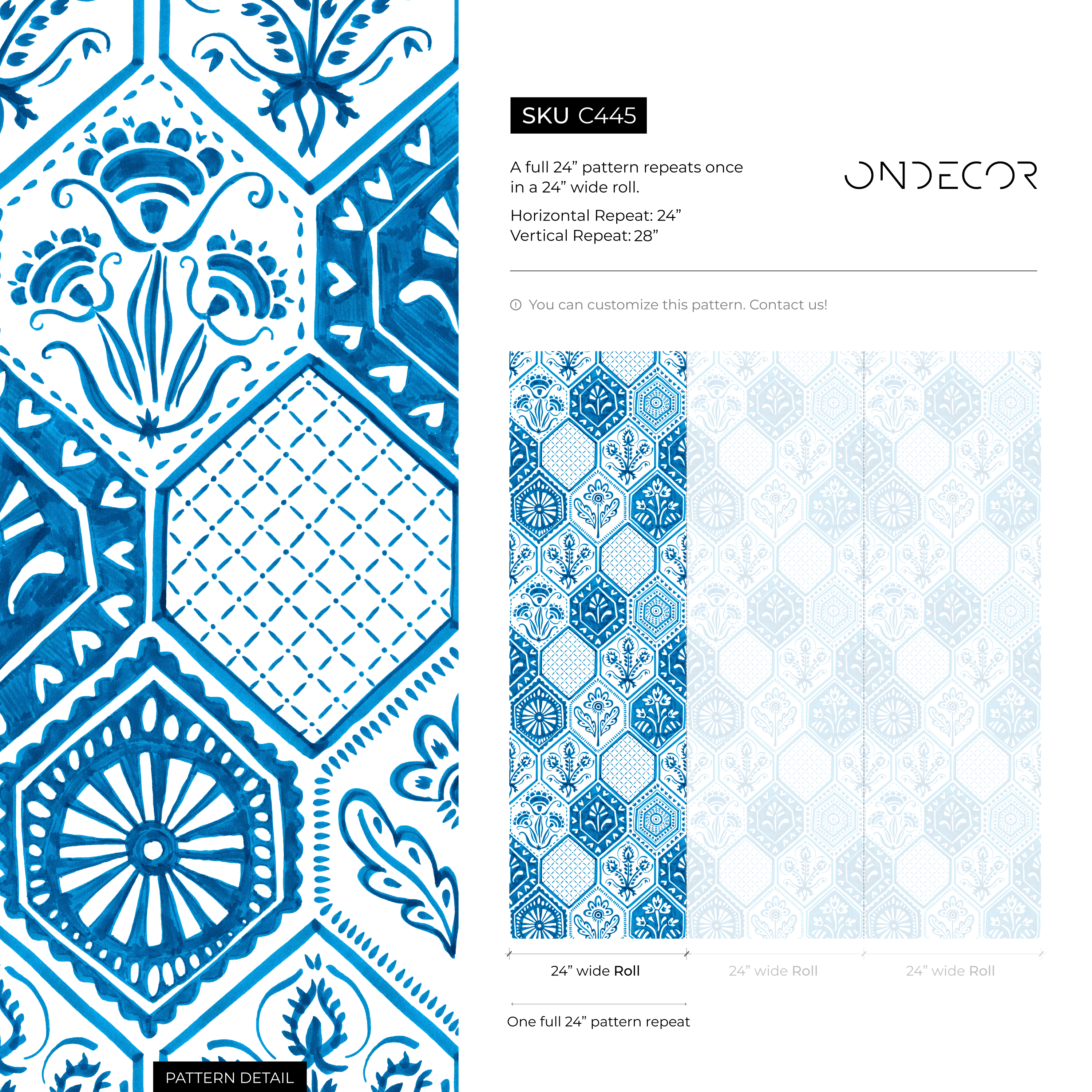 Damask Wallpaper With A Watercolor Tile Motif In Blue And White - C445