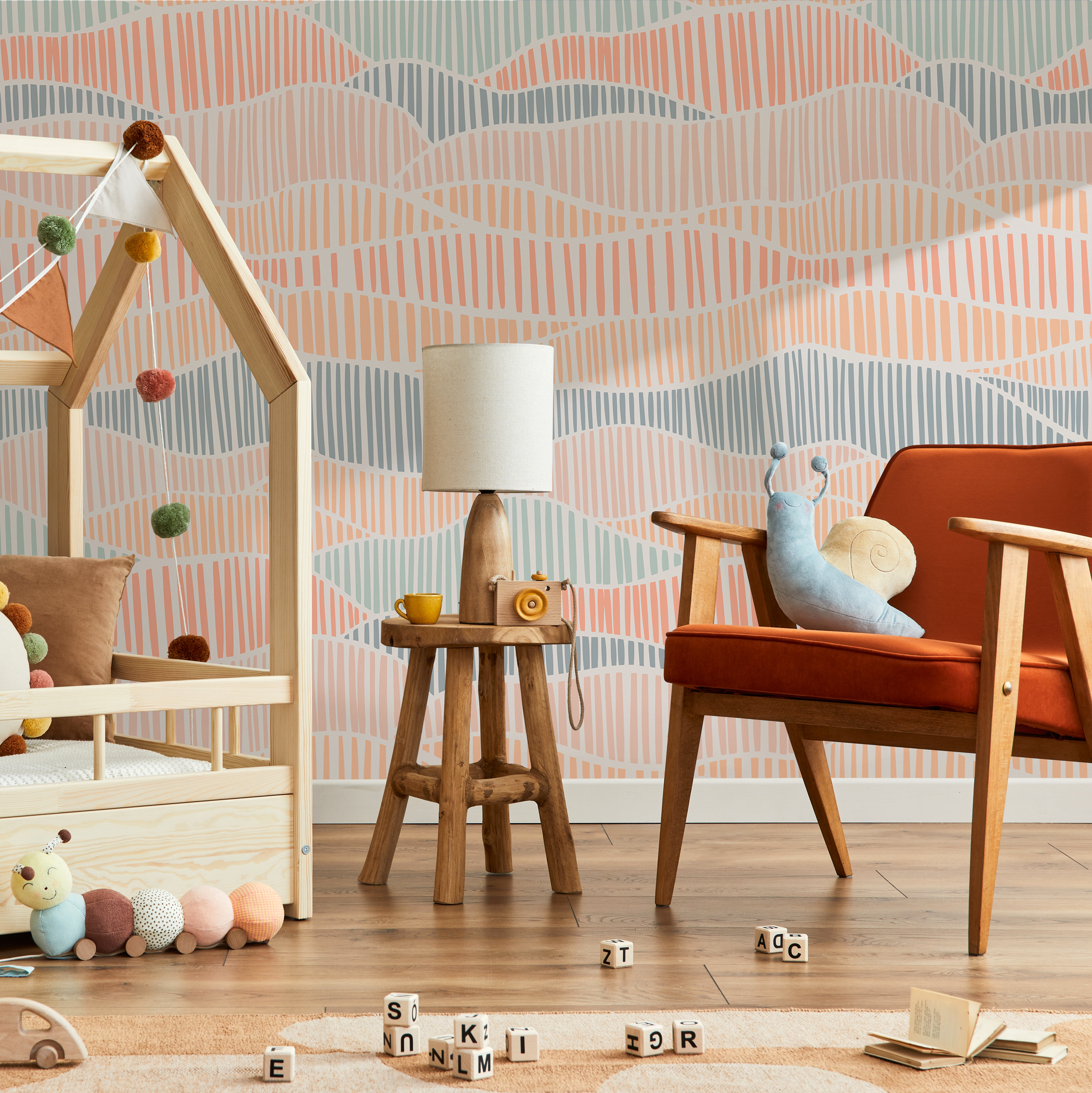 Abstract Wallpaper With Wavy Hand-drawn Lines In Blue And Pink - C453