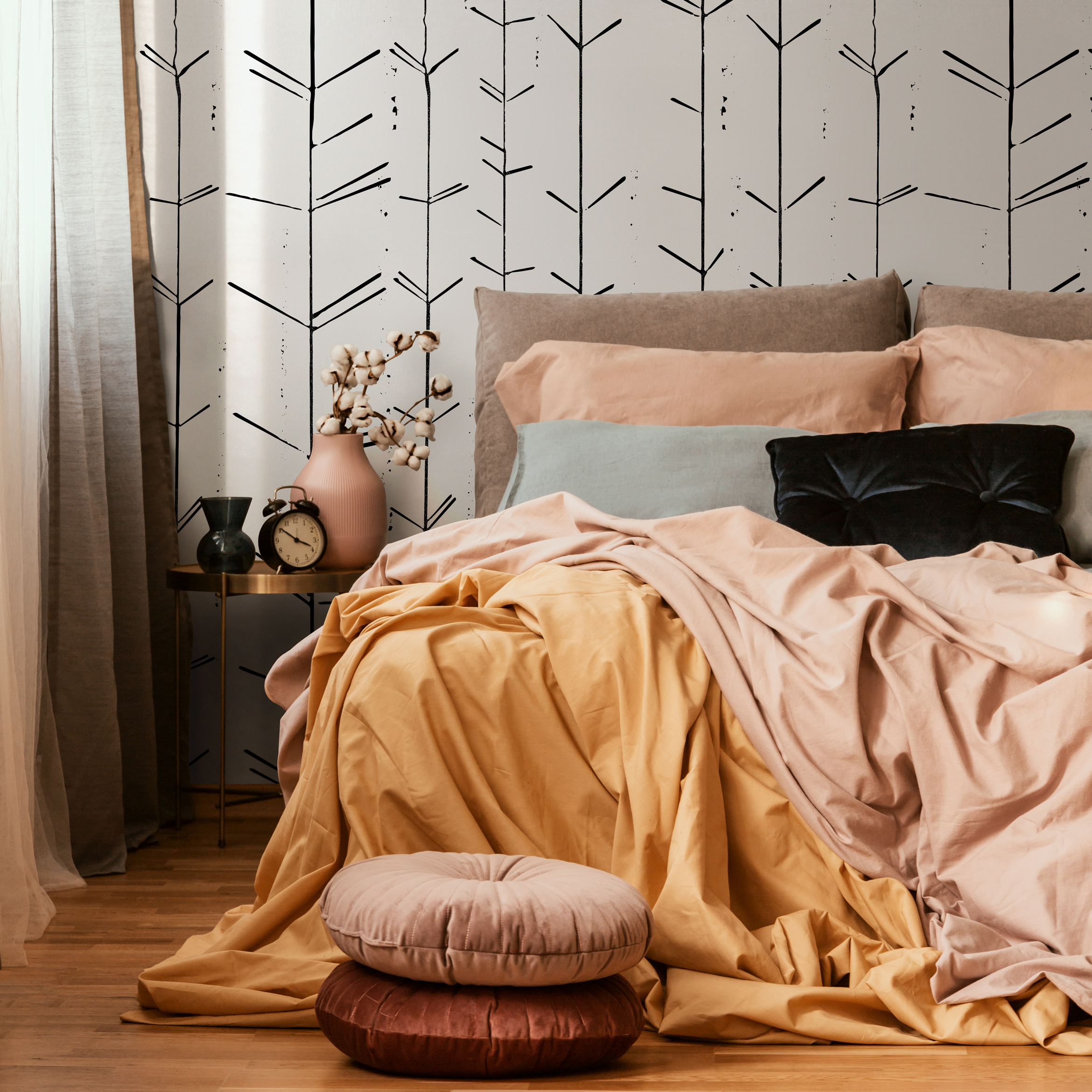 Minimalist Wallpaper With Abstract Branch Stems In Black - C485