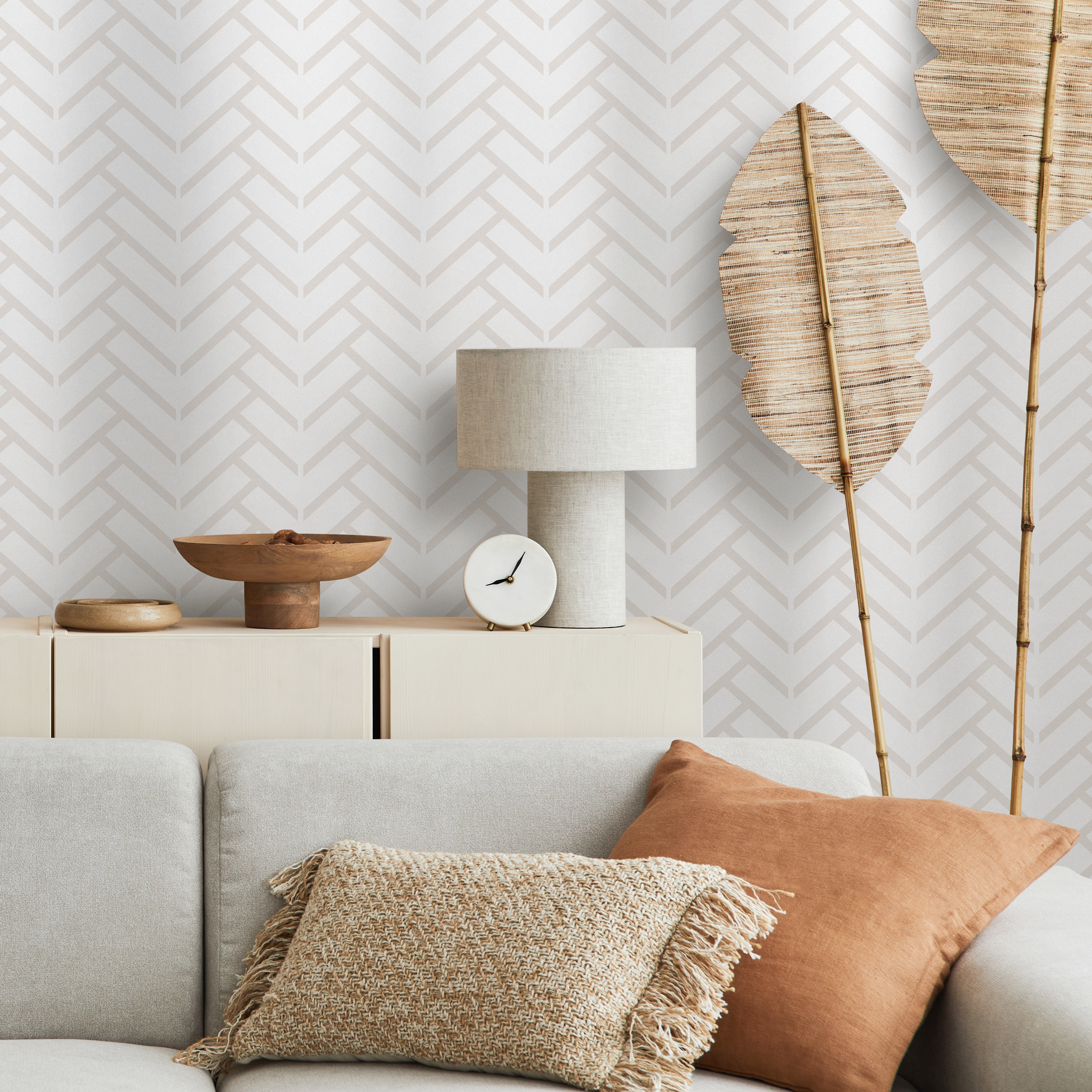 Geometric Wallpaper With A Subtle Herringbone Pattern In Beige - C489