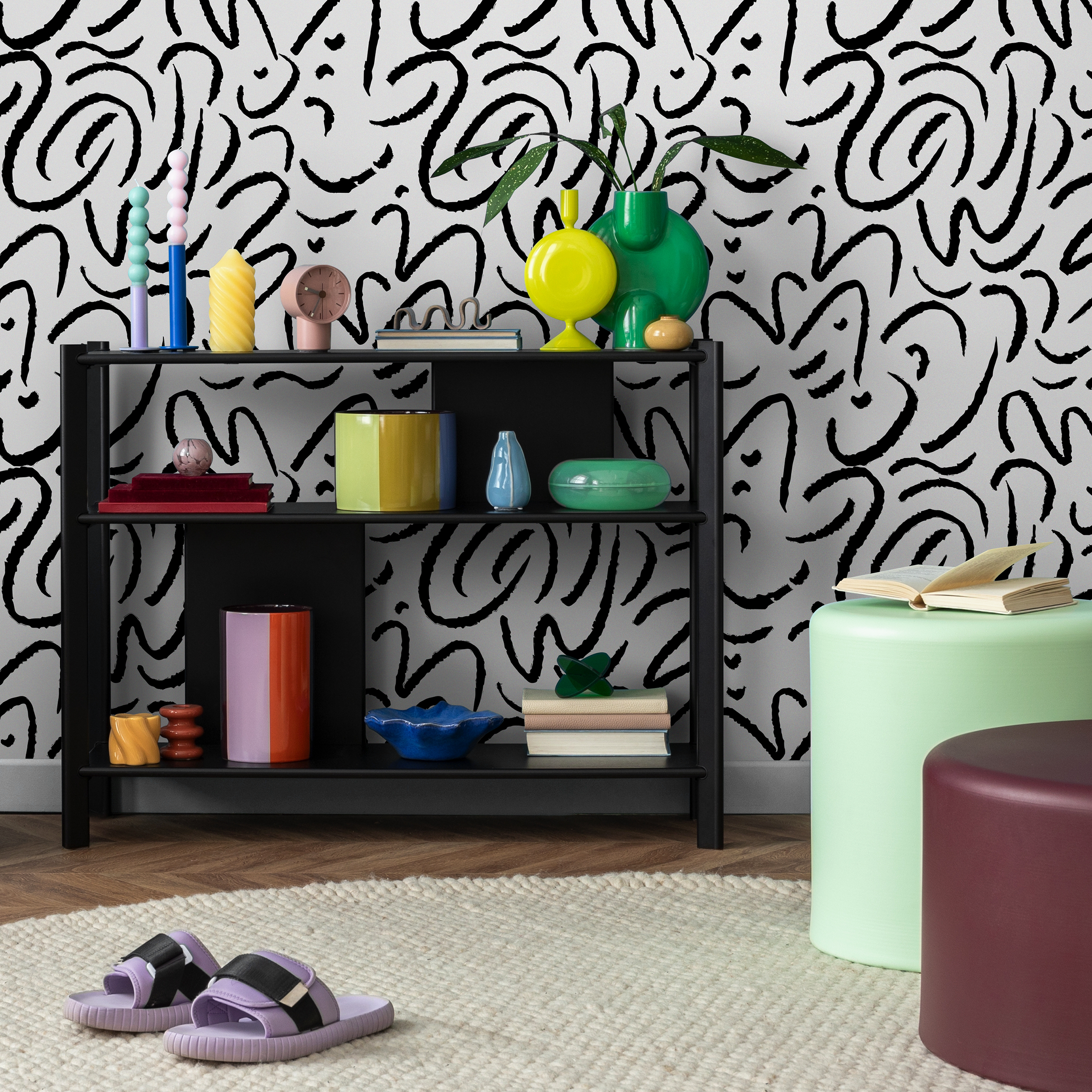 Abstract Wallpaper Featuring Hand-drawn Brush Strokes In Black And White - C507