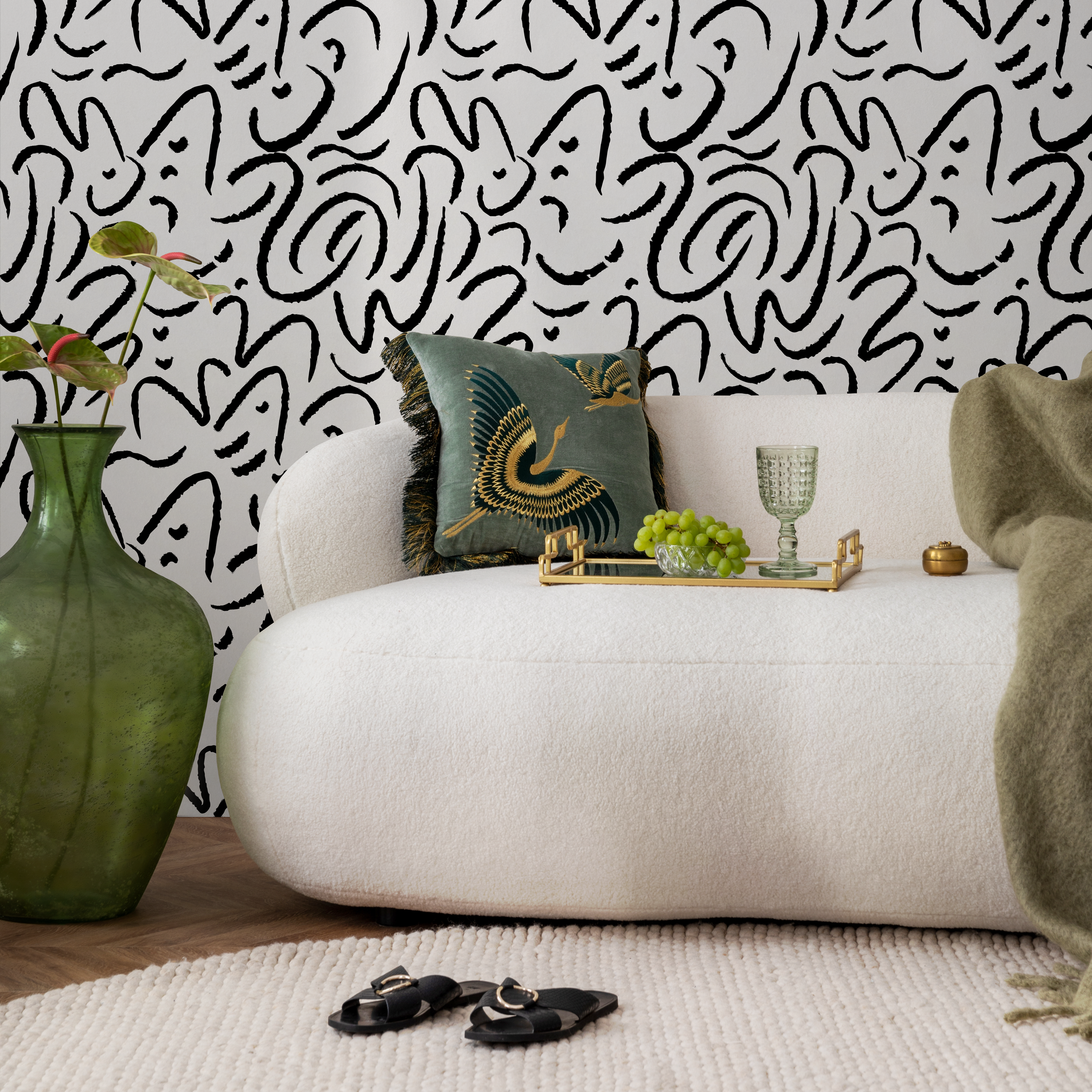 Abstract Wallpaper Featuring Hand-drawn Brush Strokes In Black And White - C507