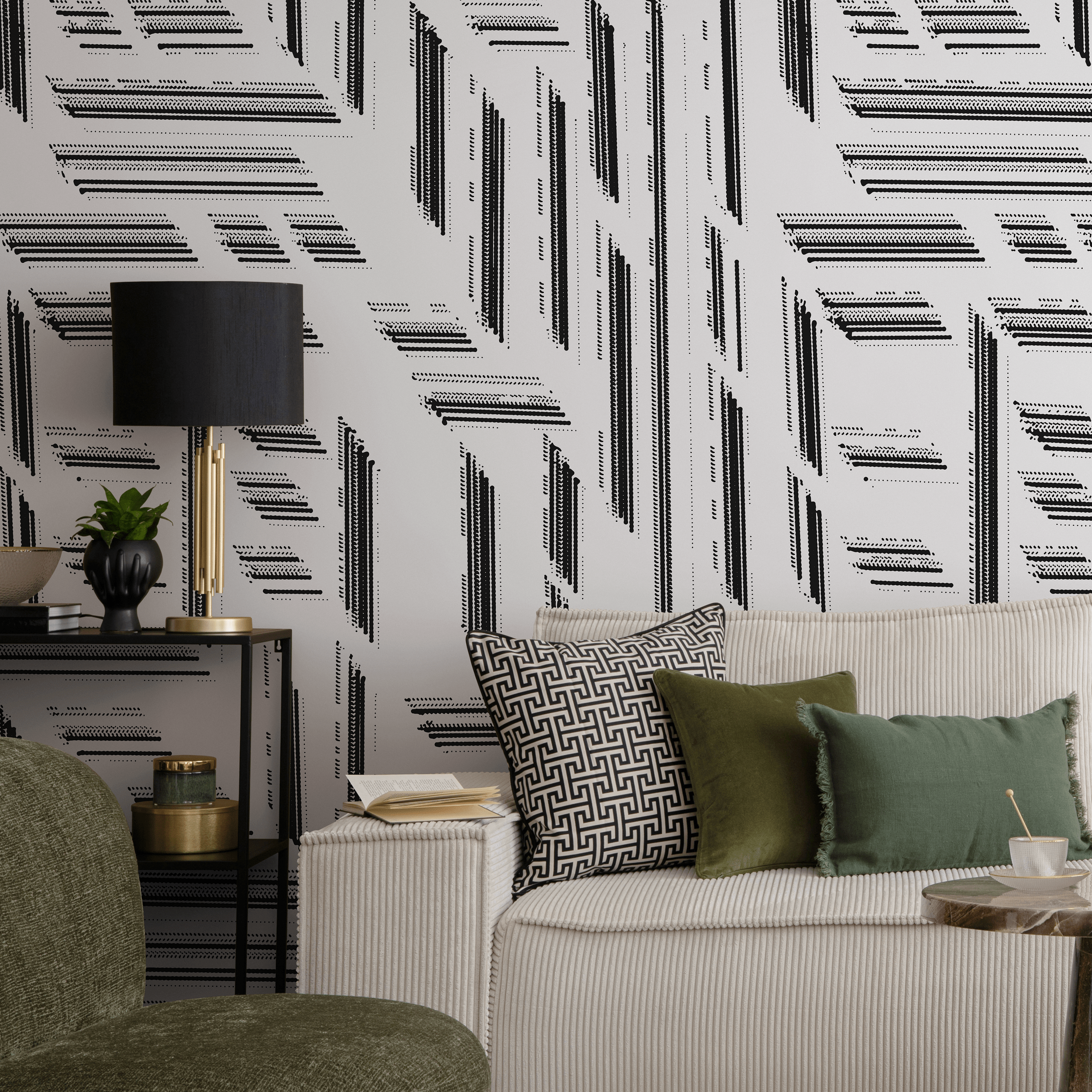 Abstract Wallpaper With A Dotted Block Motif In Black And White - C524
