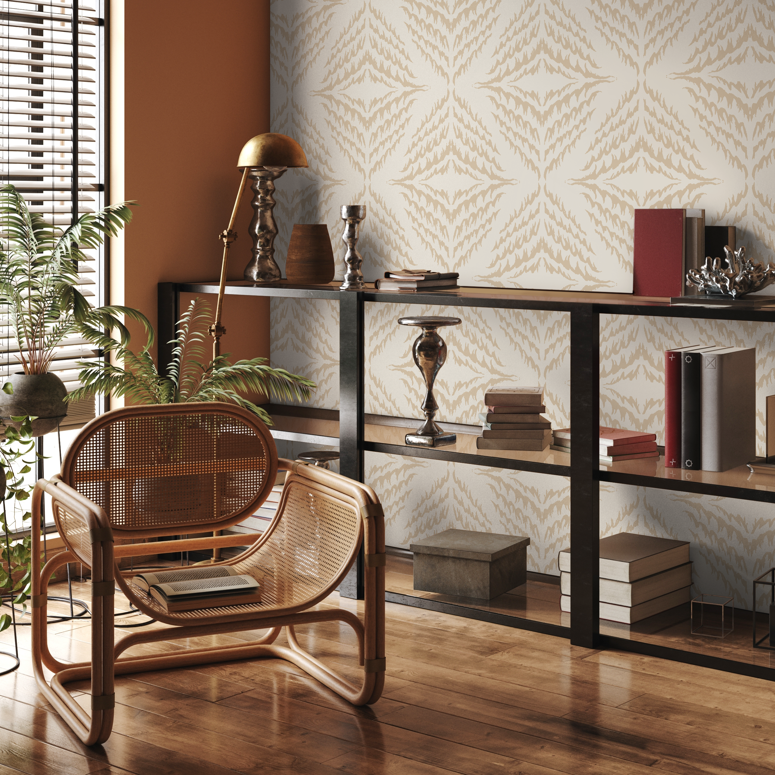 Boho Wallpaper With An Ikat Diamond Motif In Beige And Cream - C537