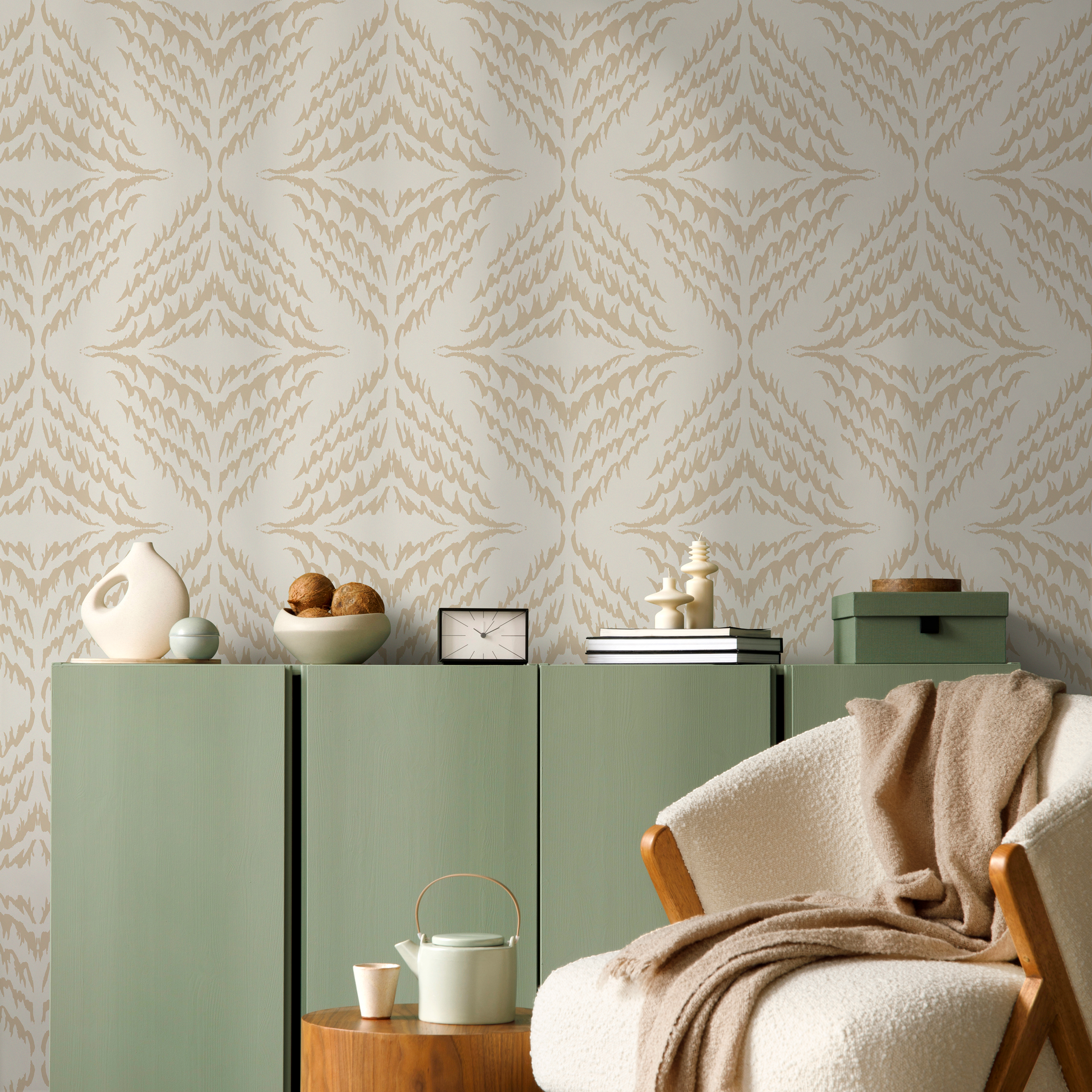 Boho Wallpaper With An Ikat Diamond Motif In Beige And Cream - C537