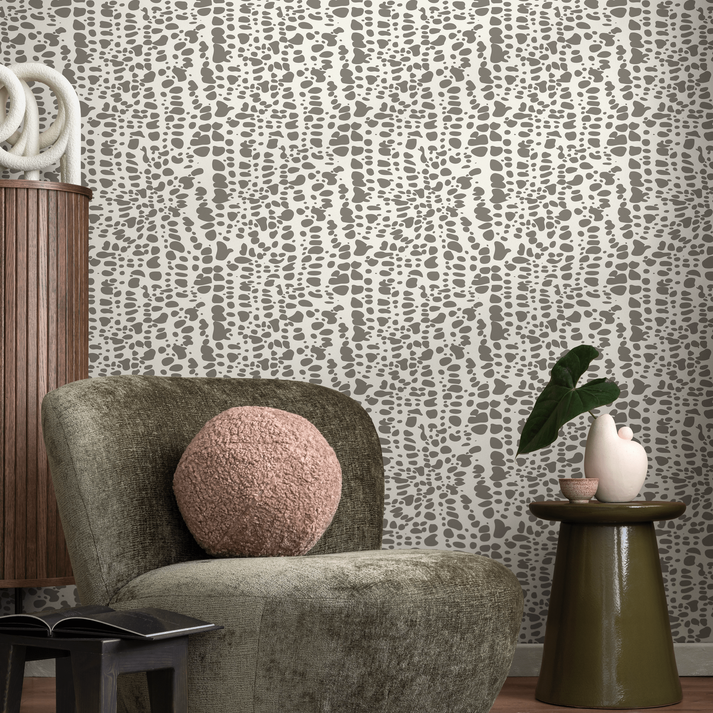Abstract Wallpaper With An Organic Spot Pattern In Grey And Beige - C572