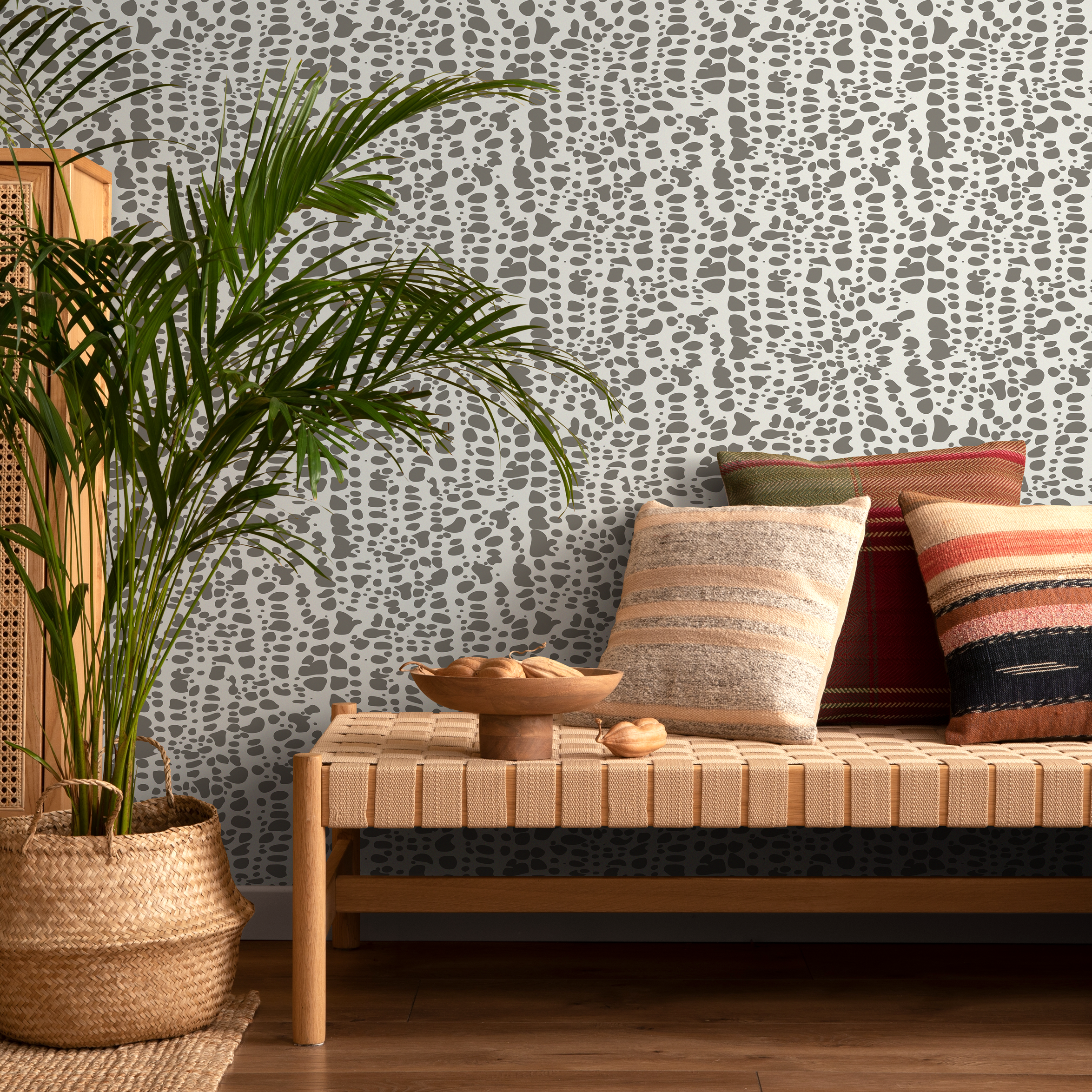 Abstract Wallpaper With An Organic Spot Pattern In Grey And Beige - C572