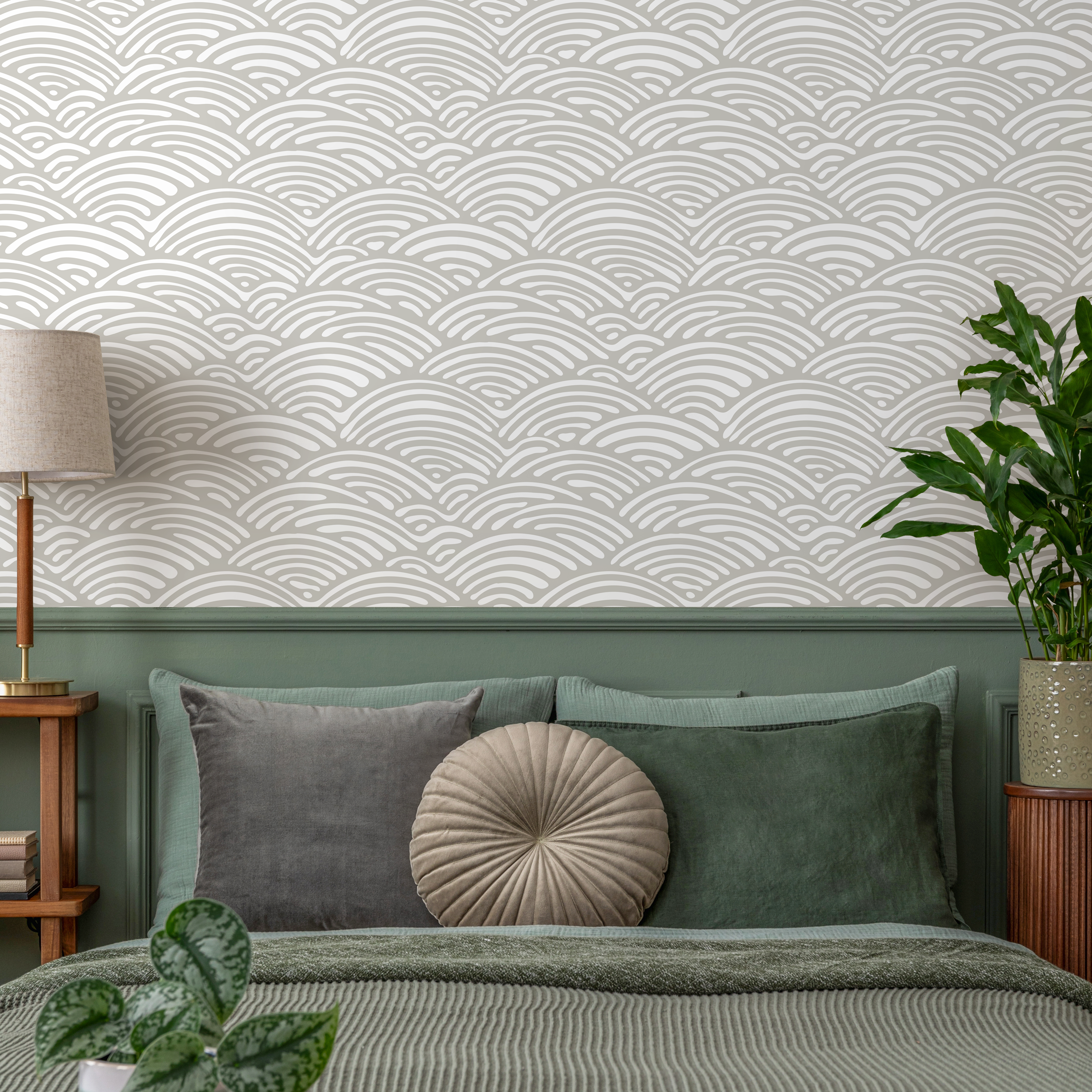 Boho Wallpaper With A Scalloped Shell Pattern In Beige And White - C579