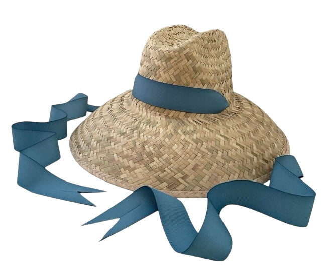 Begonia Sun Hat - Long French Blue Grosgrain Ribbon