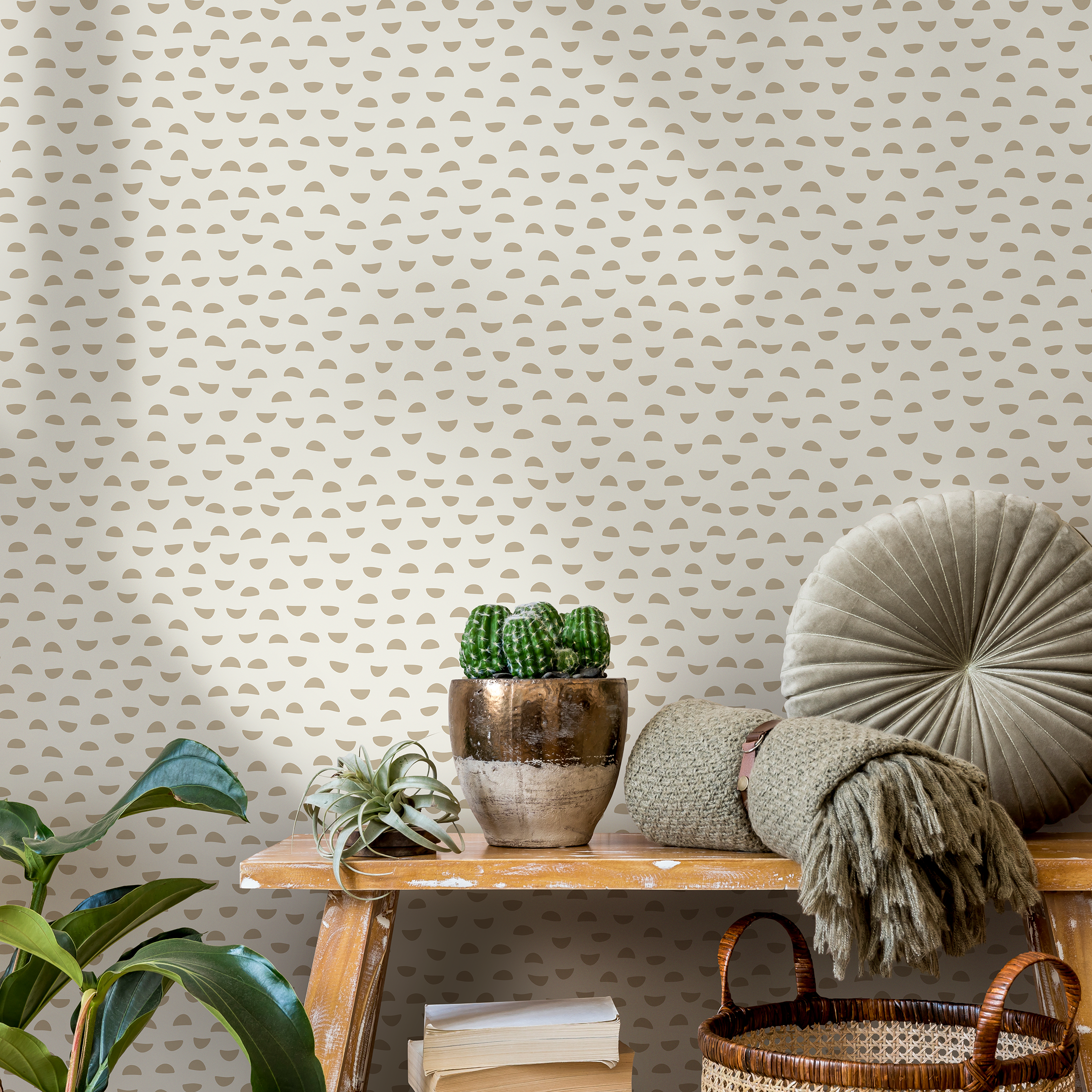 Abstract Wallpaper With A Semi-circle Motif In Beige - C588