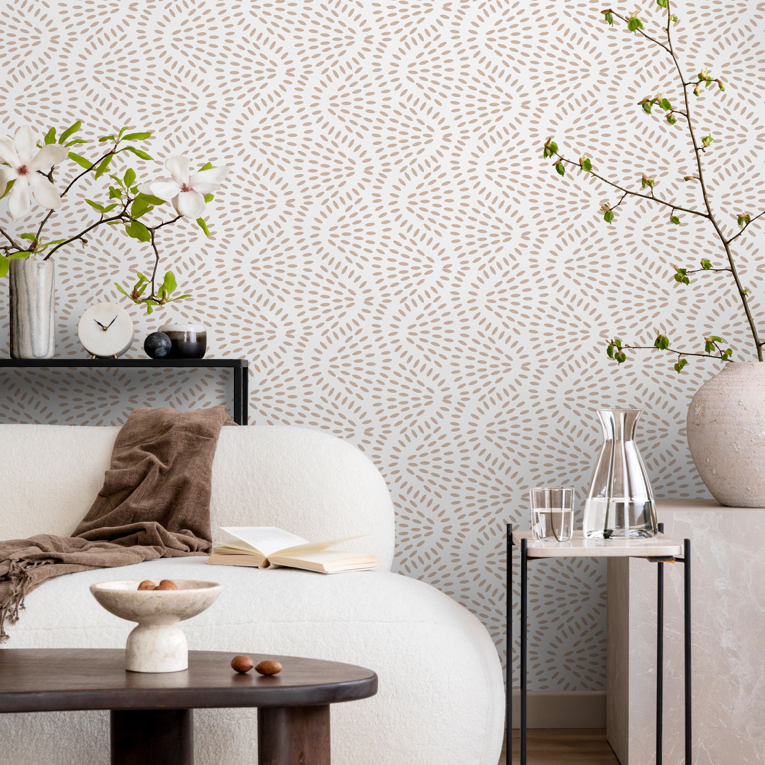 Abstract Wallpaper With A Radiating Dash Pattern In Beige - C594