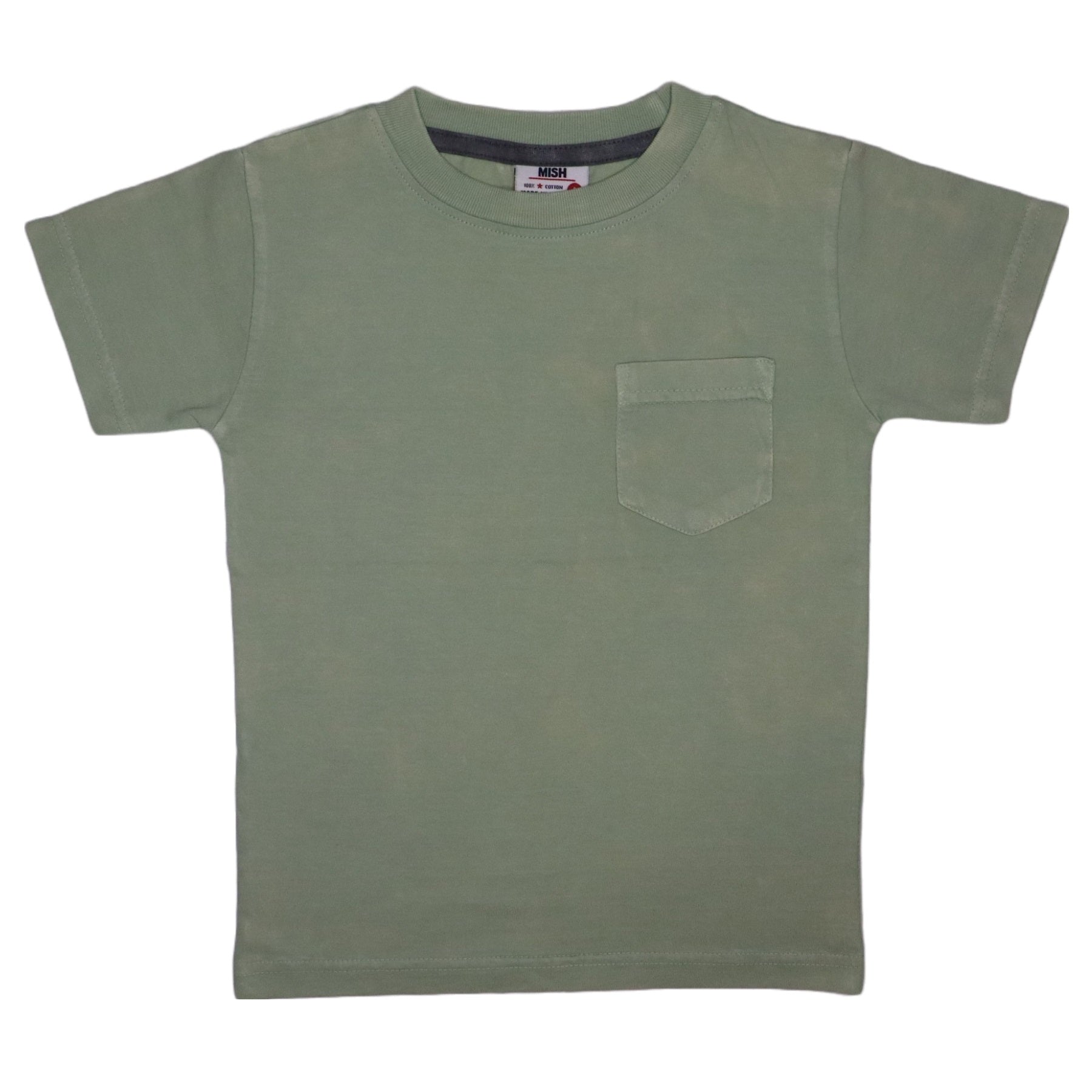 Kids Solid Enzyme Pocket Tee - Light Olive