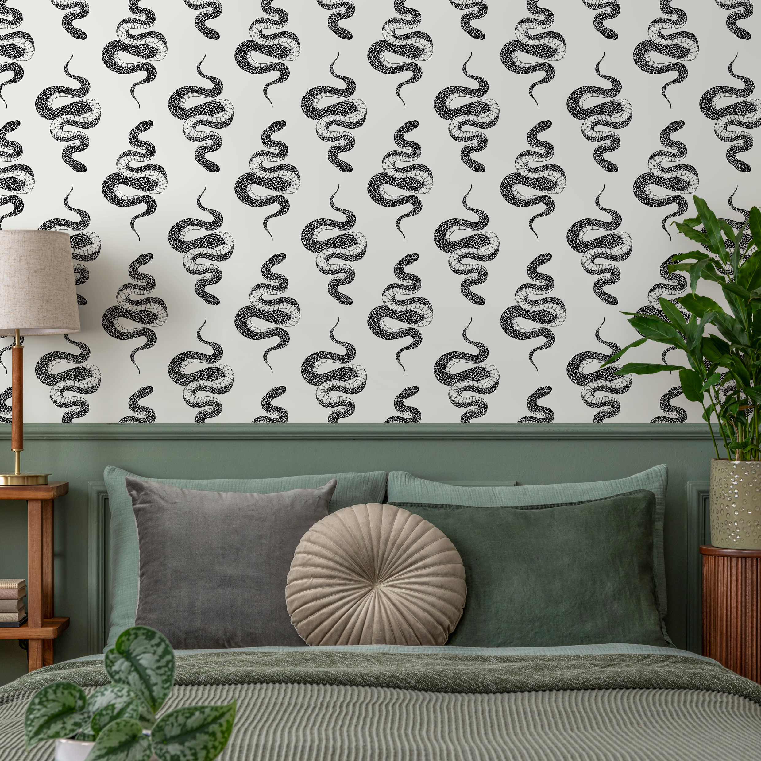 Animal Wallpaper With A Detailed Serpent Pattern In Black And Gray - C606
