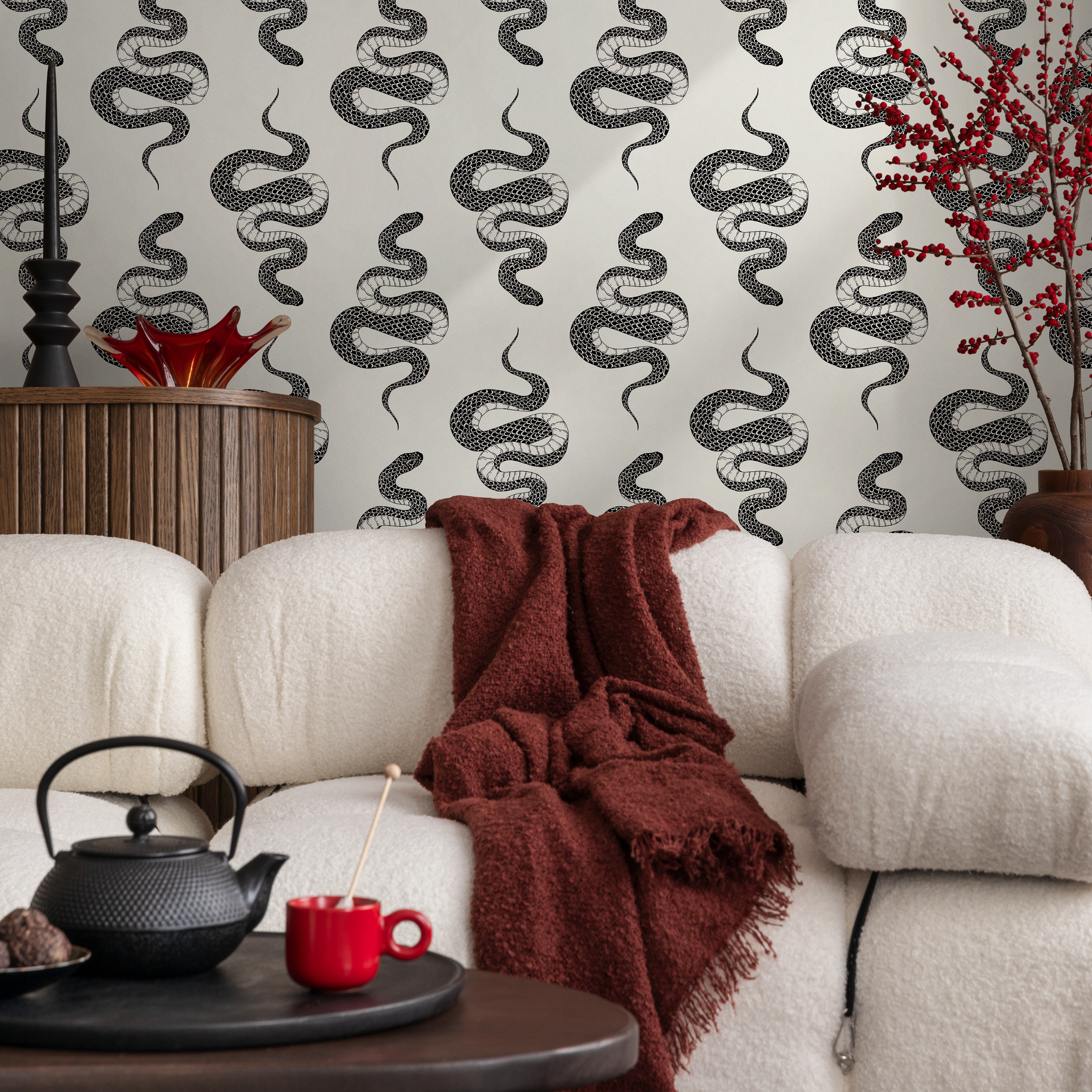 Animal Wallpaper With A Detailed Serpent Pattern In Black And Gray - C606
