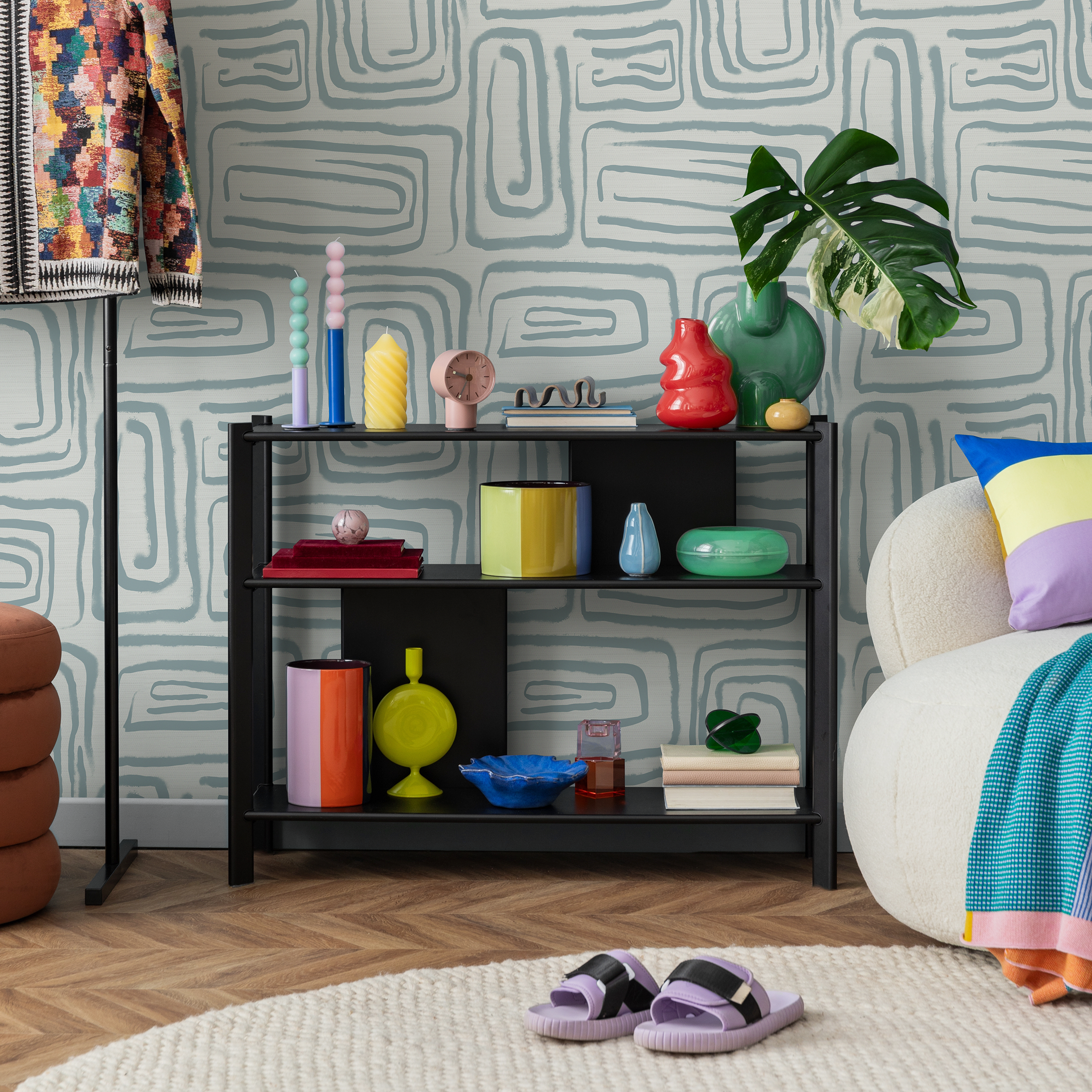 Abstract Wallpaper With A Brushstroke Motif In Light Blue And Grey - C642