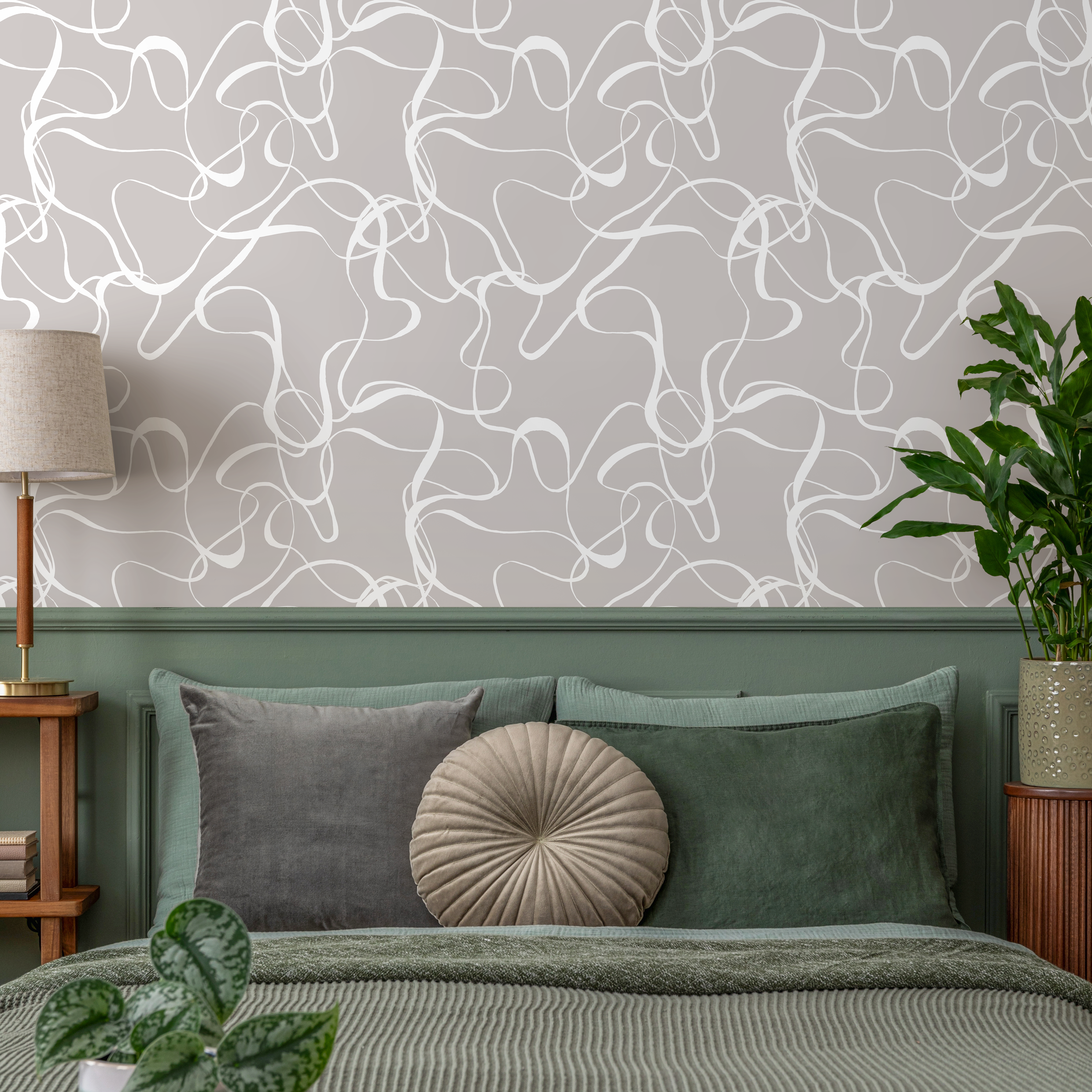 Abstract Wallpaper With Flowing Ribbon Lines In Gray And White - C661