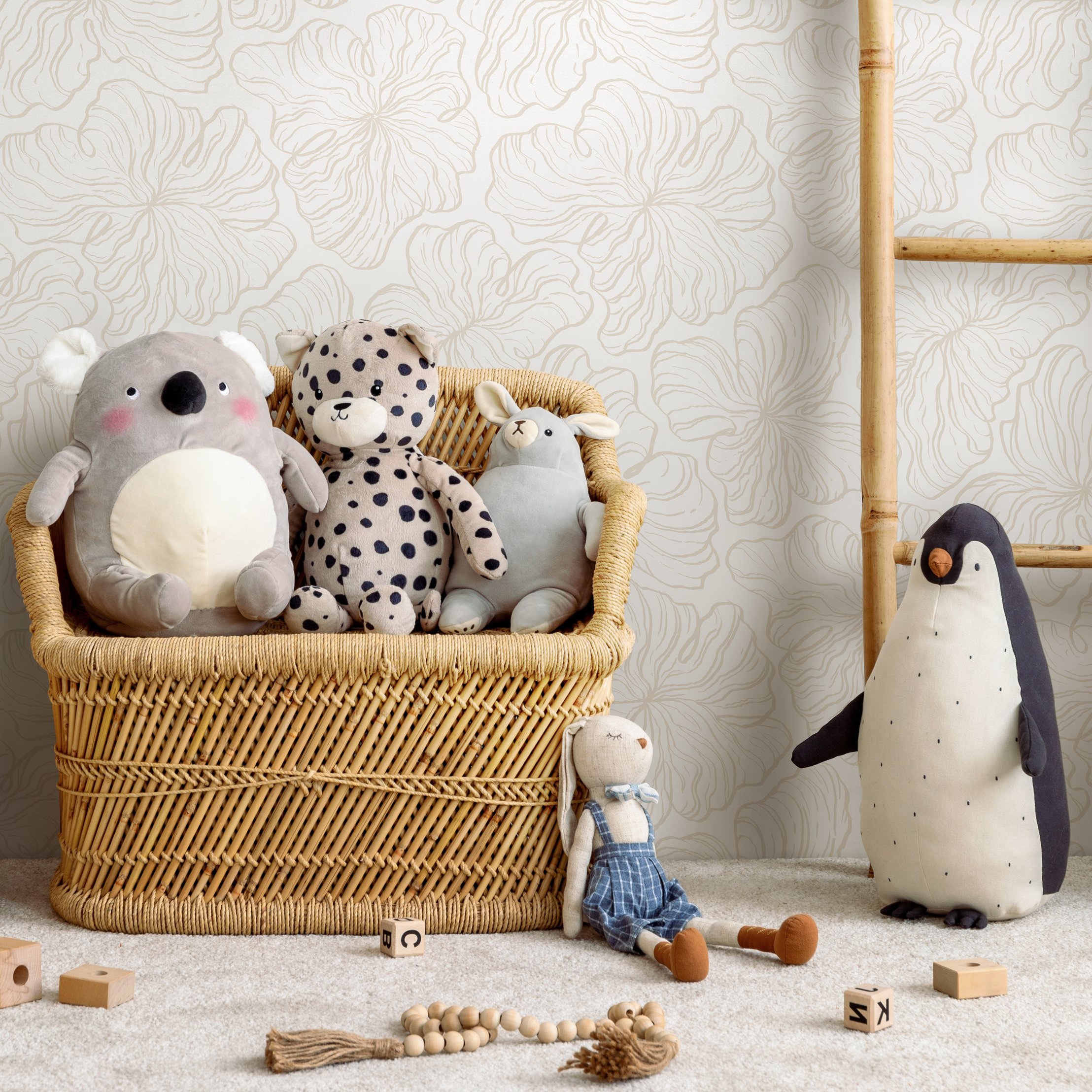 Floral Wallpaper With Delicate Stylized Blooms In Beige And Cream - C669