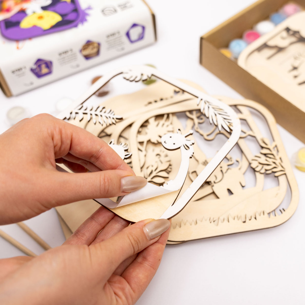 Wooden 3d Diy Painting Kit Safari
