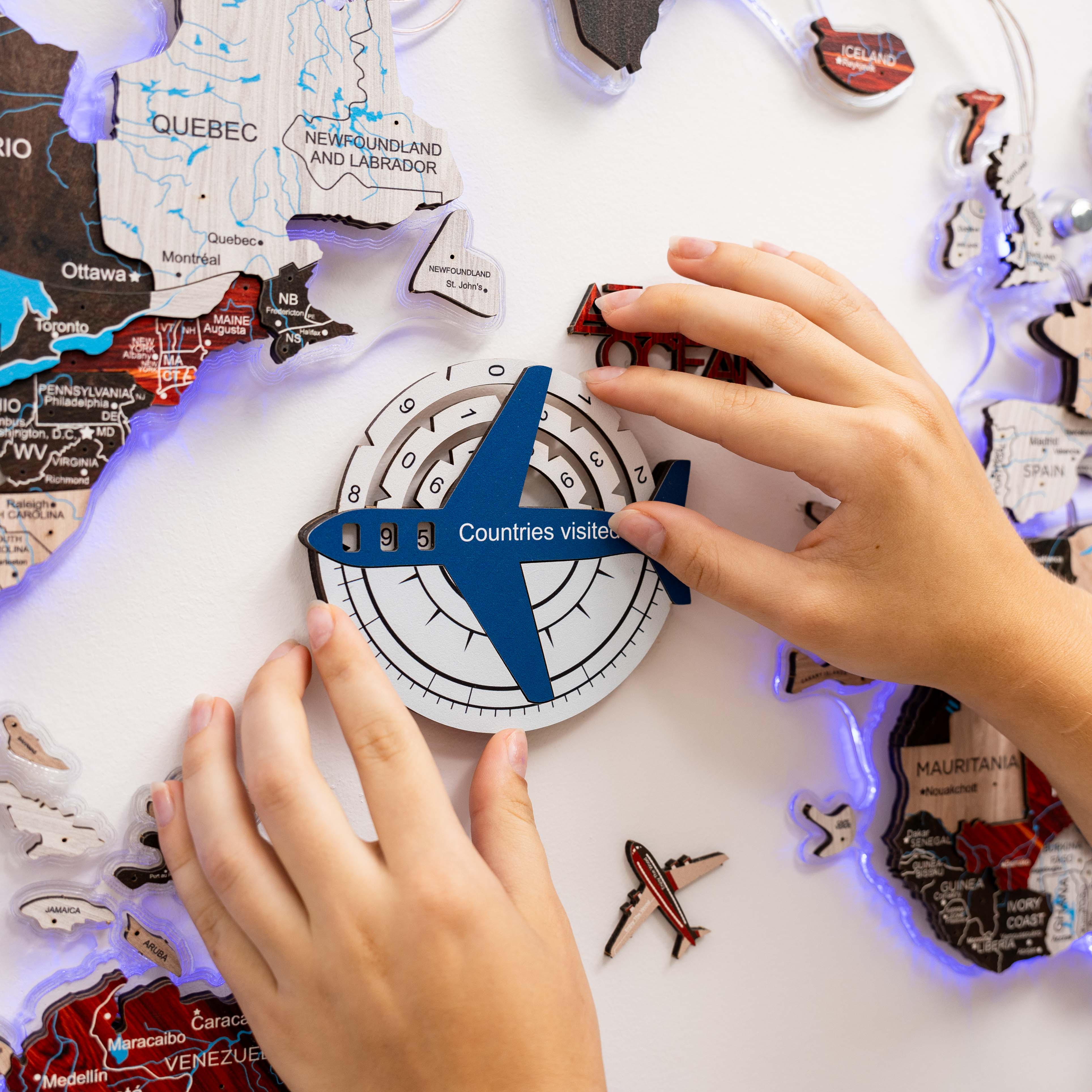 Travel Tracker 3d Colored Wooden World Map – Aqua