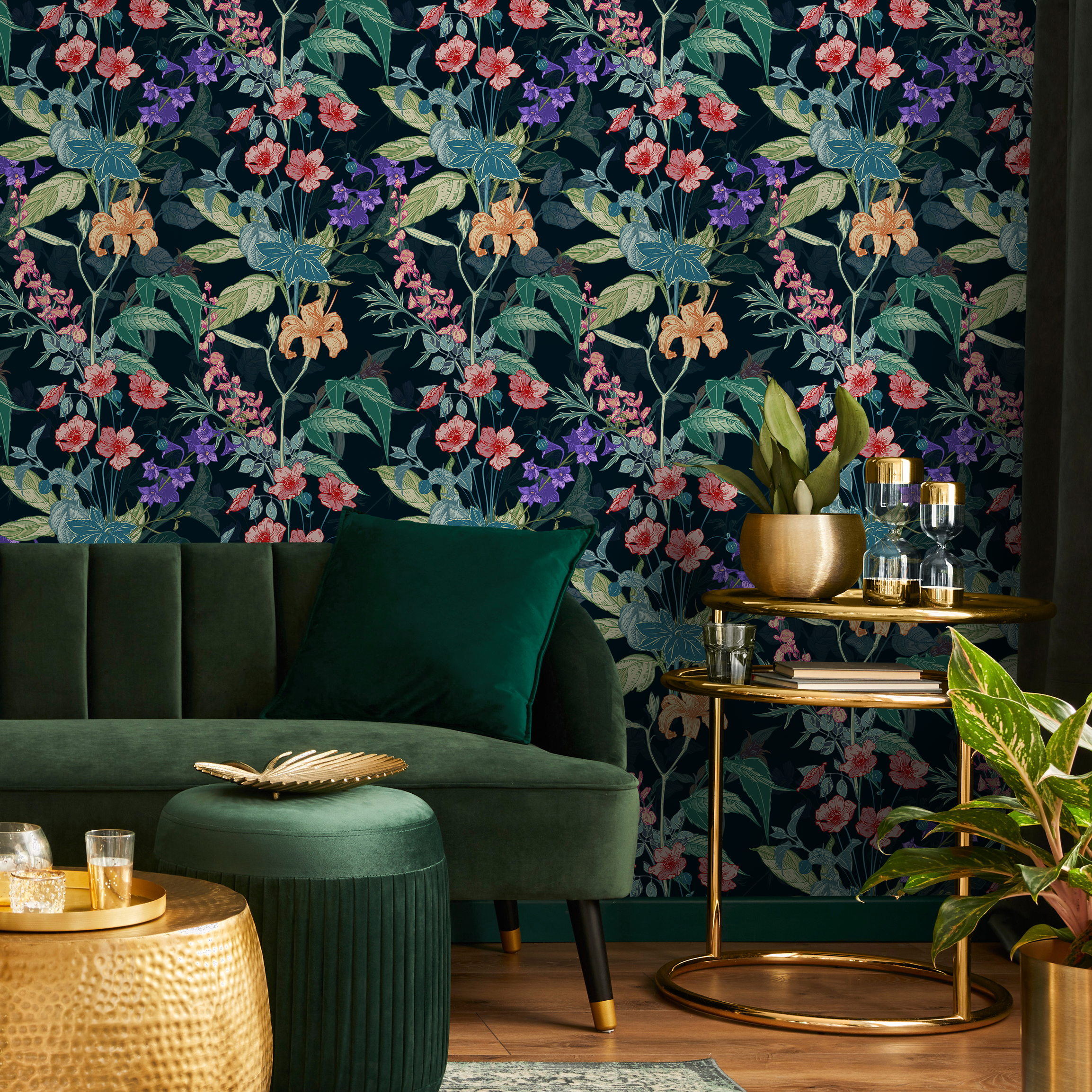 Floral Wallpaper Featuring Lilies And Wildflowers In Red, Orange, And Purple - C699