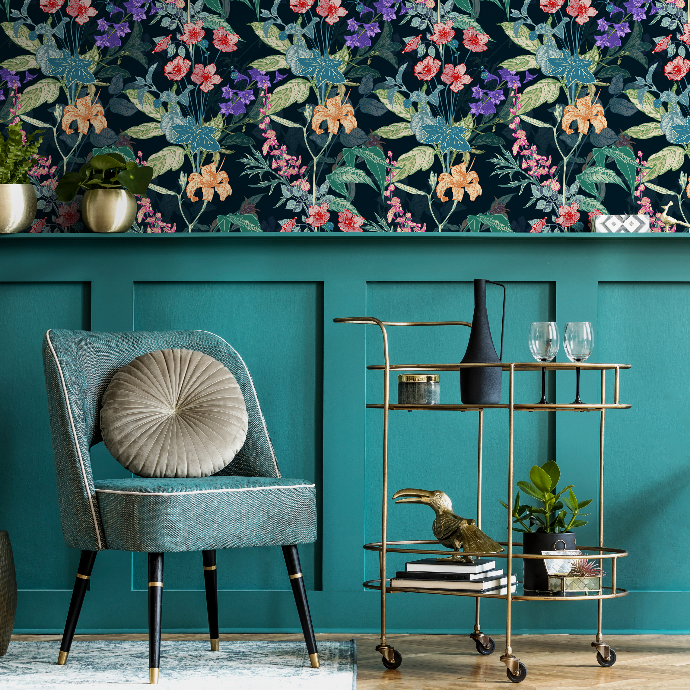 Floral Wallpaper Featuring Lilies And Wildflowers In Red, Orange, And Purple - C699