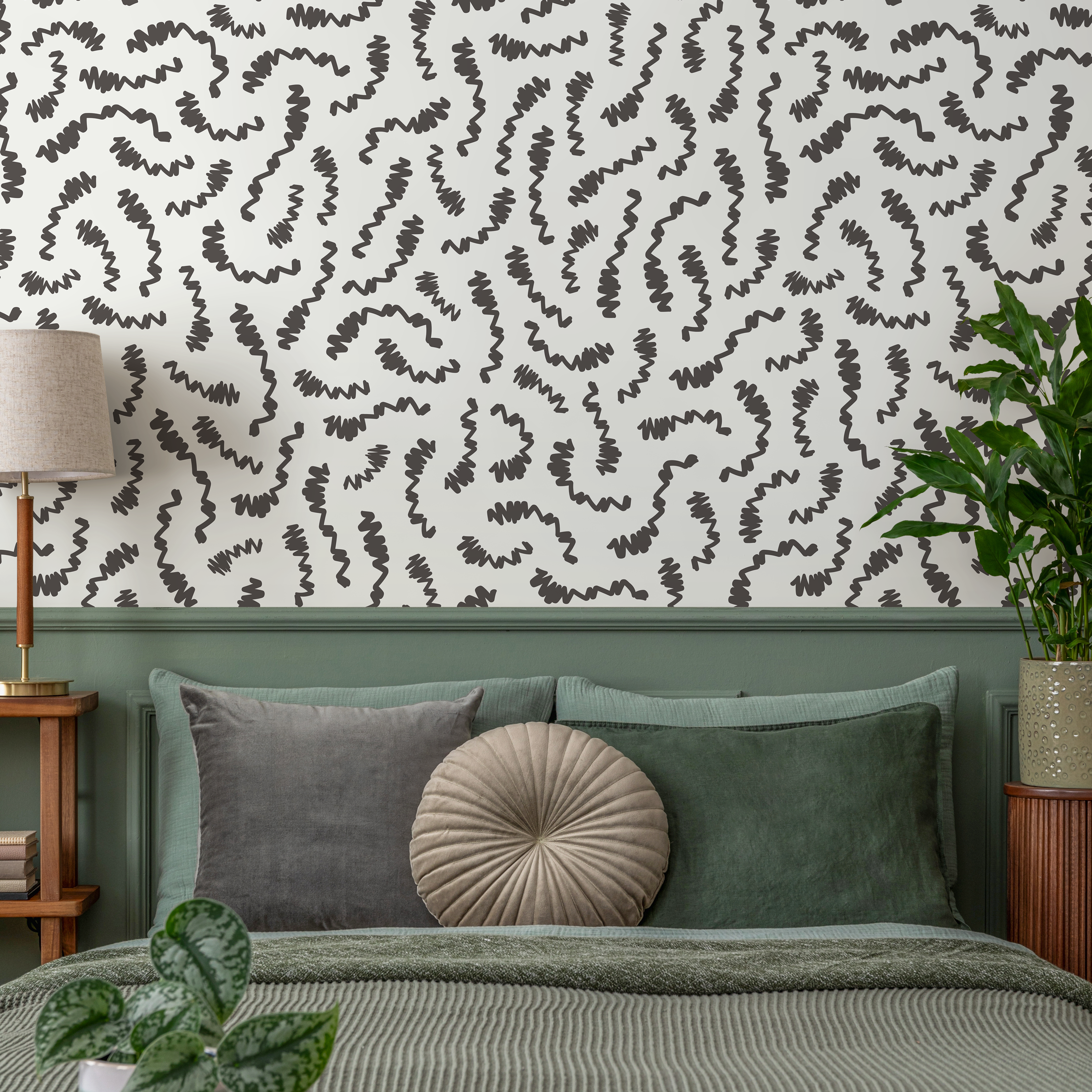 Abstract Wallpaper With Wavy Lines In Charcoal And Light Grey - C709