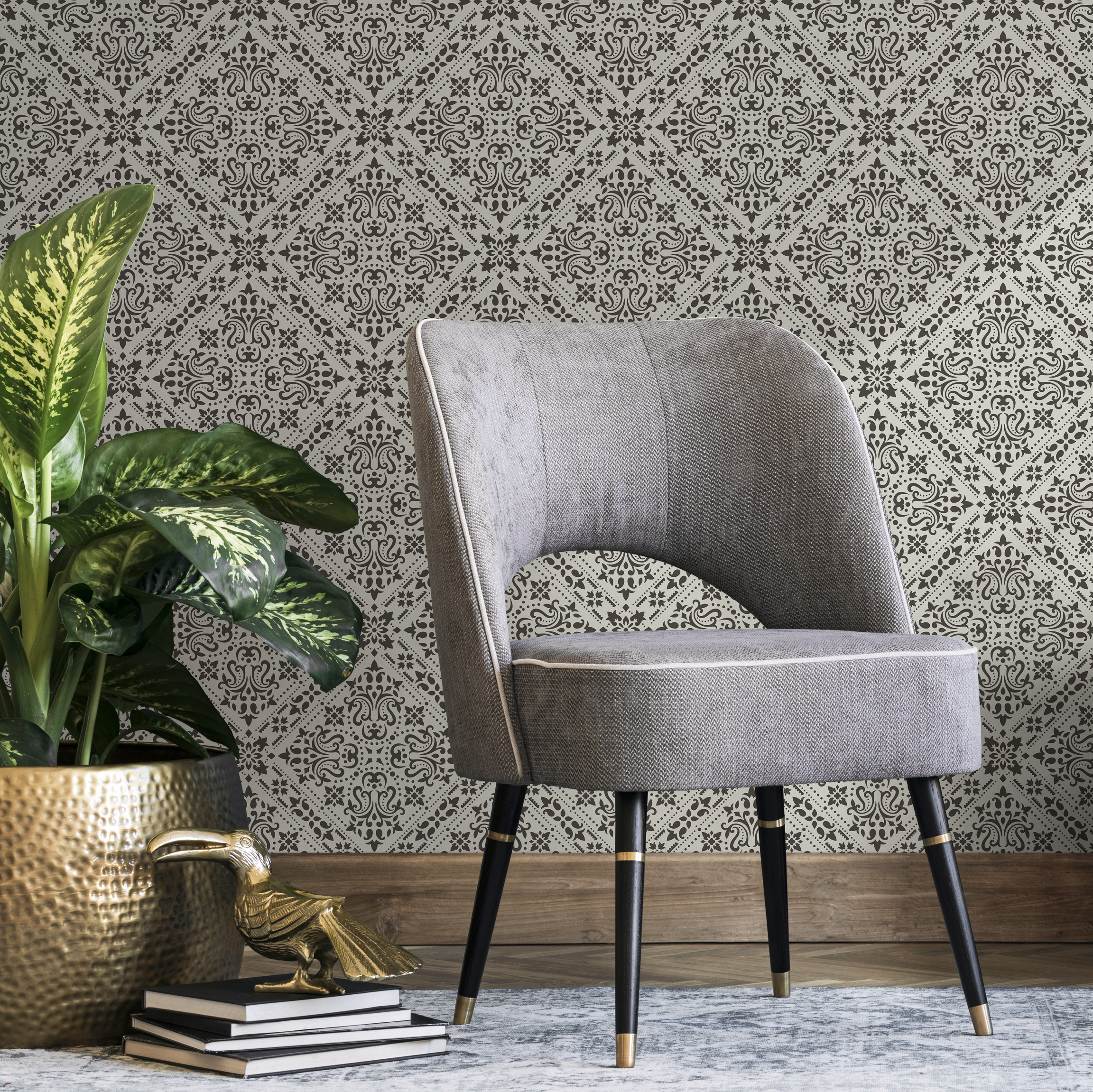 Tile Wallpaper With An Intricate Moroccan Motif In Black And White - C713