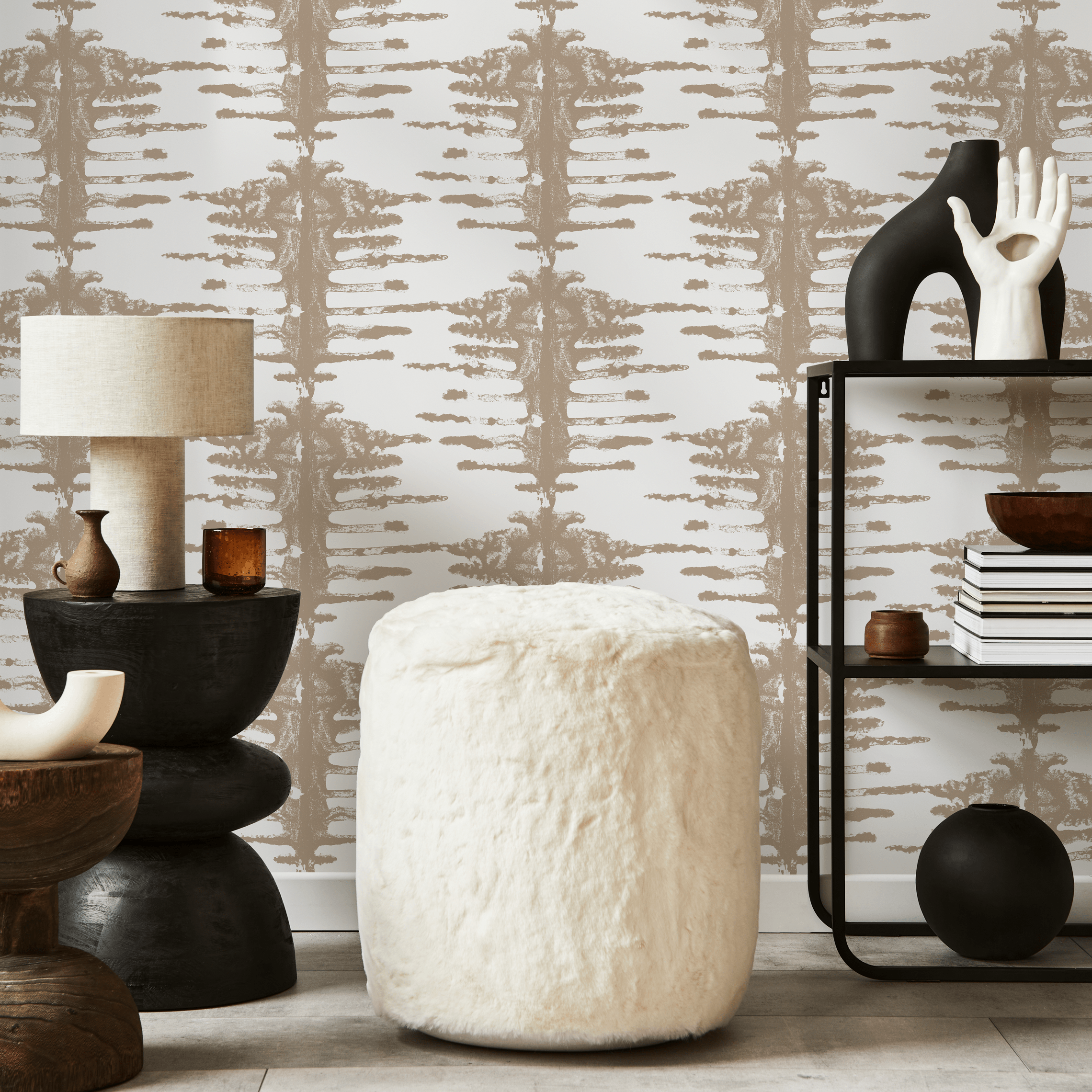 Abstract Wallpaper With A Stamped Tribal Motif In Beige - C741