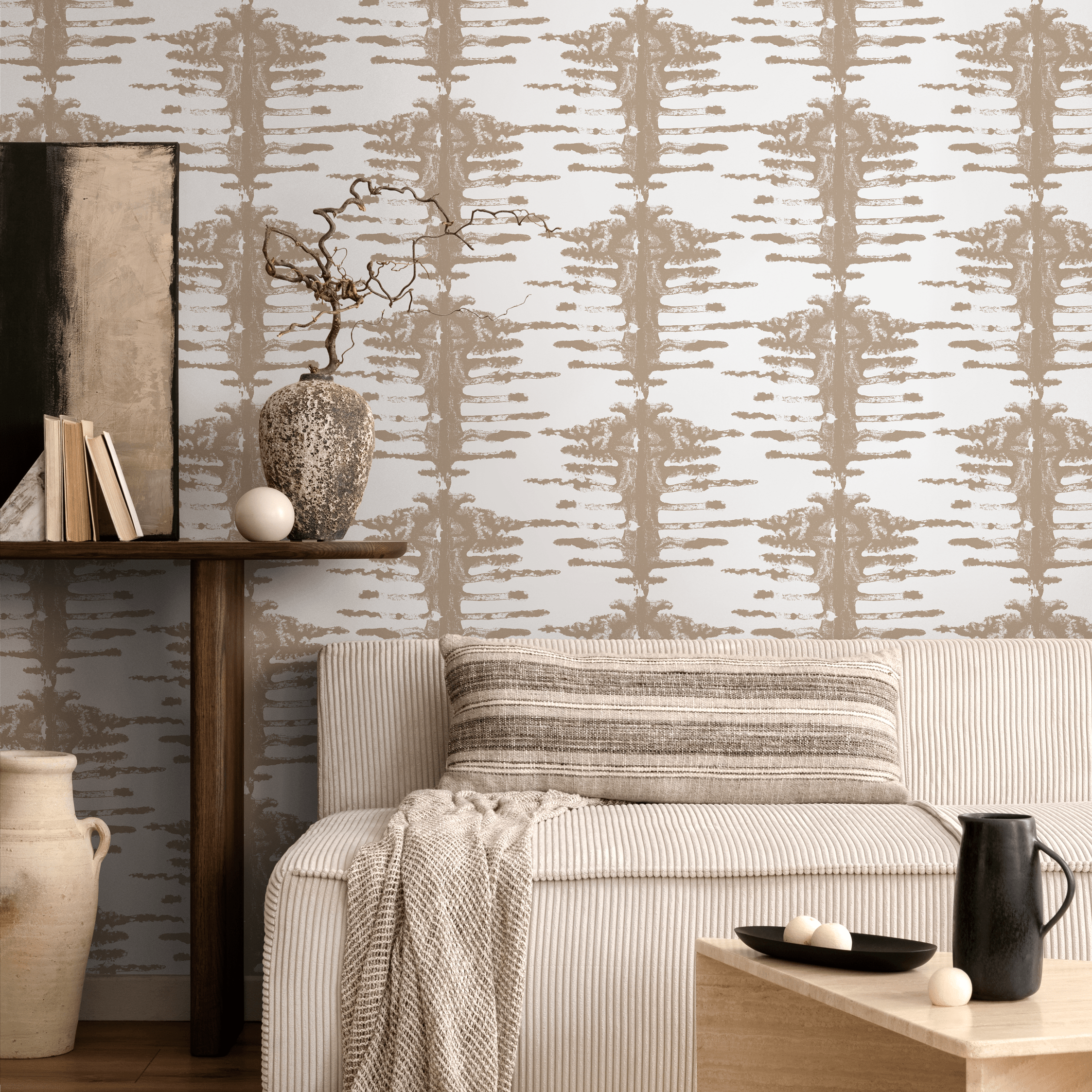 Abstract Wallpaper With A Stamped Tribal Motif In Beige - C741